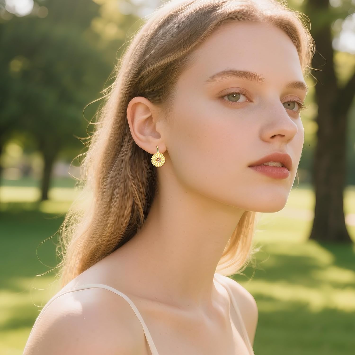 Sunflower Leverback Earrings 925 Sterling Silver 14K Yellow Gold Plated Flower Earrings Birthday Jewelry Gifts for Women - Image 2