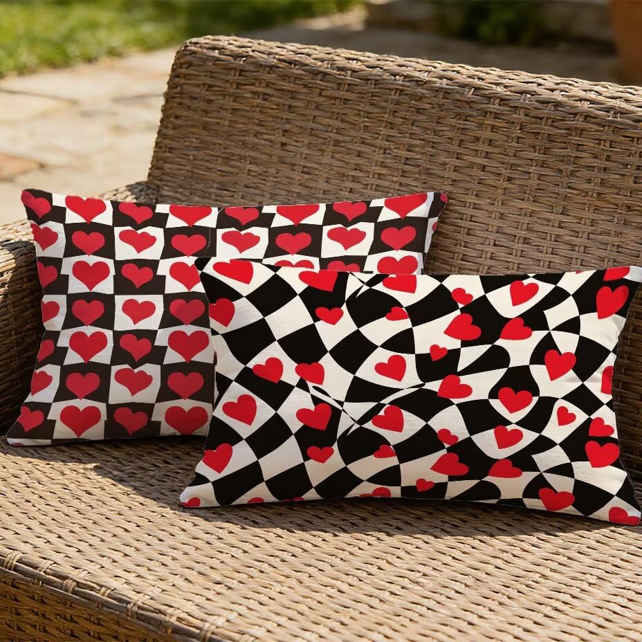 Housse de coussin de jardin 80x100 imperméable extérieur rouge amour pour banquette patio