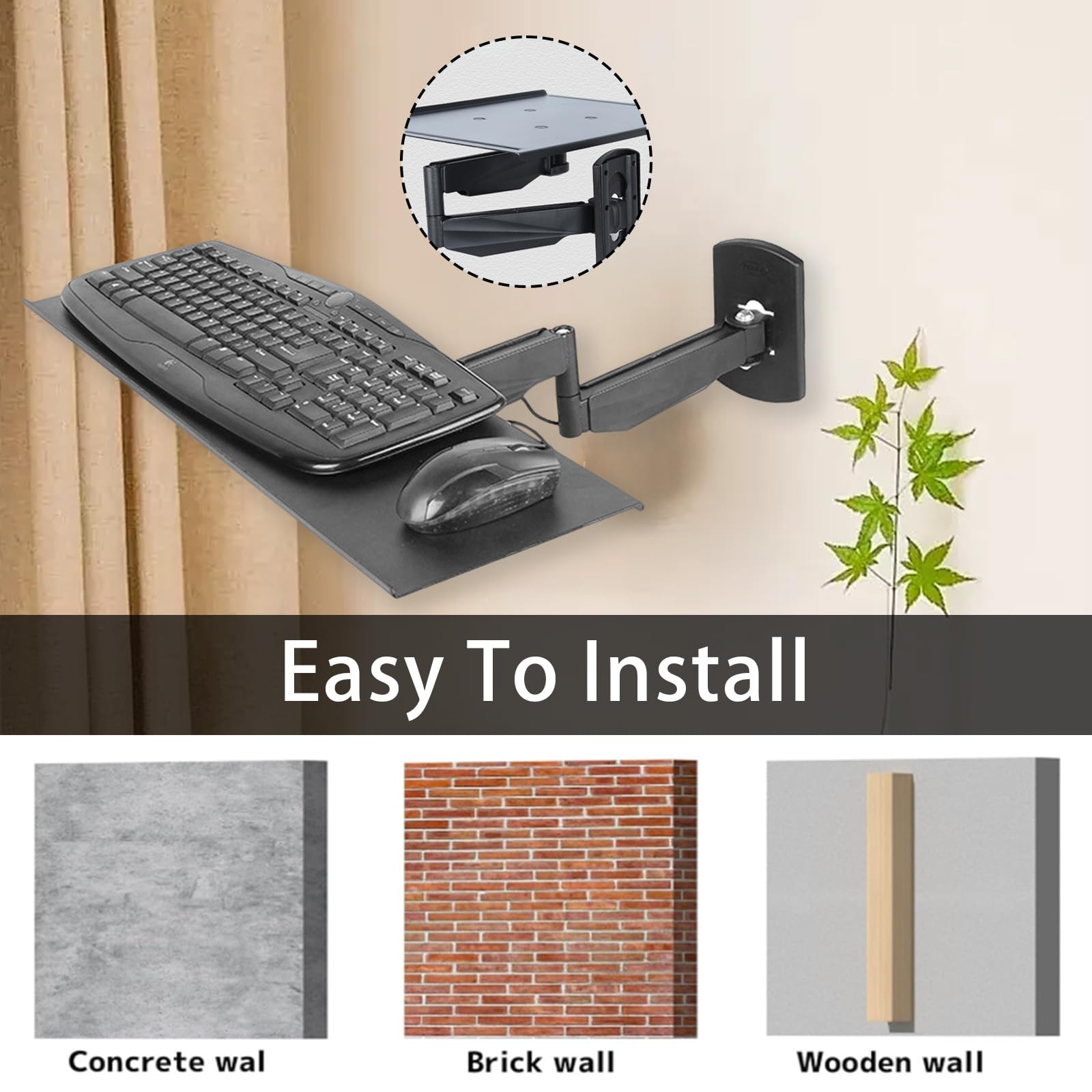 Support Clavier, Support Mural pour Plateau Pivotant et Pliable Transformation multidirectionnelle et Extensible pour Plateau de Clavier pour PC Bureau Domicile