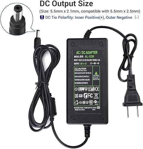 Miniatura 10 de TOBWOLF Adaptador de fuente de alimentación CC de 12 V 5 A 5060 Hz enchufe de EE UU cable de alimentación de 62 pies CA de 100-240 V a CC 12 V 5 A