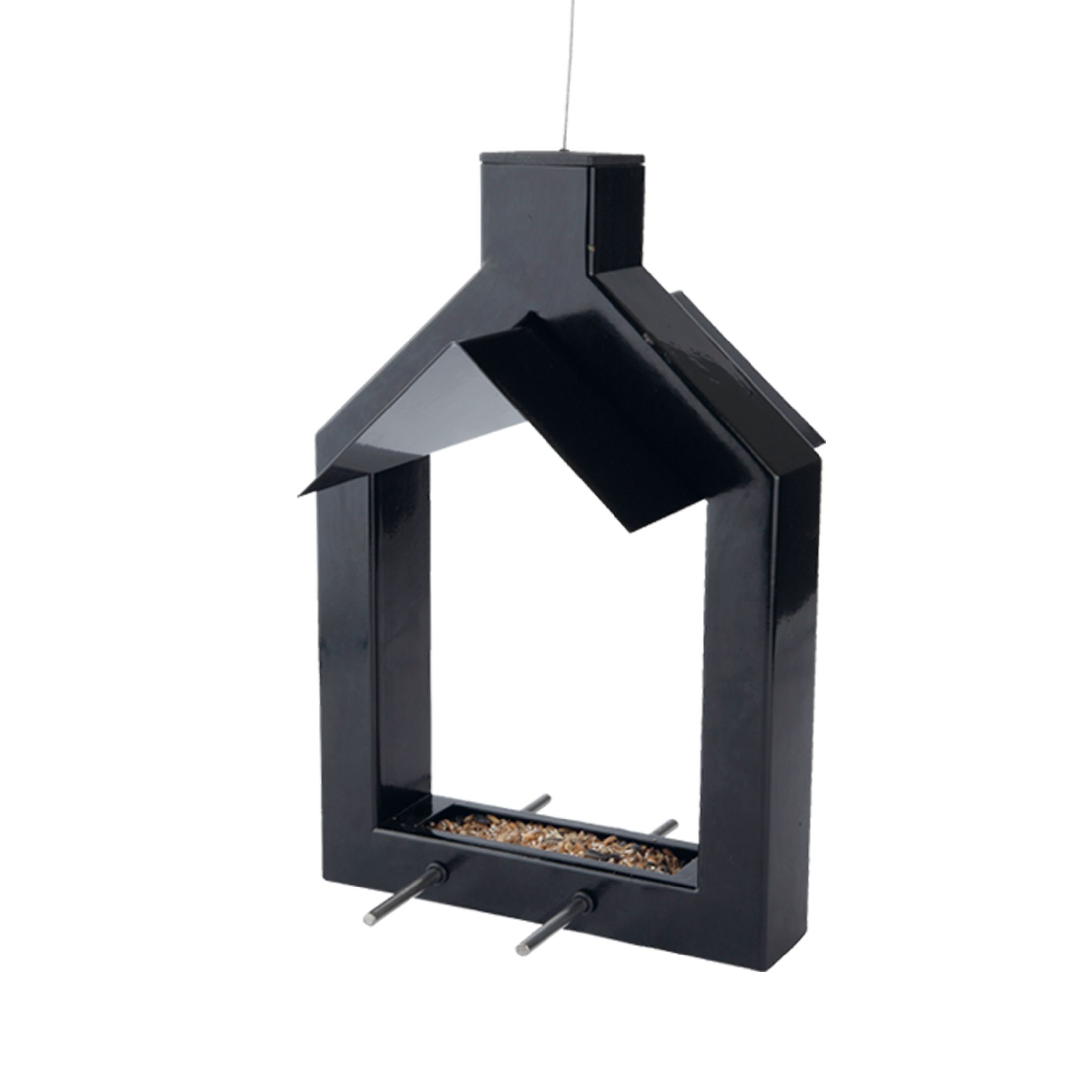 Zone Outdoor Alicante 8211917 - Metal wild bird seed feeder table double perch in black