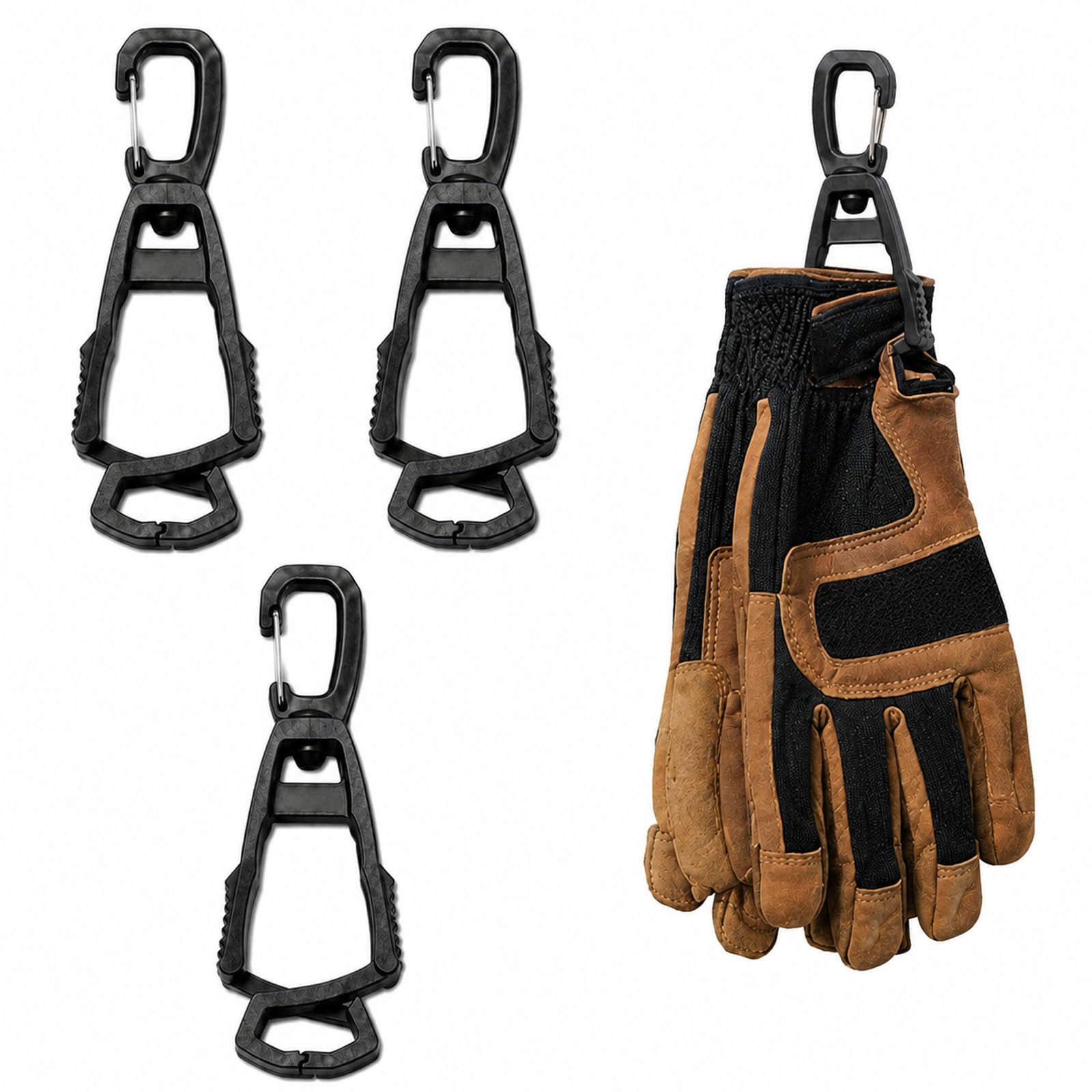 GDFGMY 3 Pack Work Glove Clips with Metal Carabiner Hook, POM Hard Plastic Glove Grabber Holder Clip for Duty Belt, Construction Gardening Farm Outdoor Tool Storage, Matte Black
