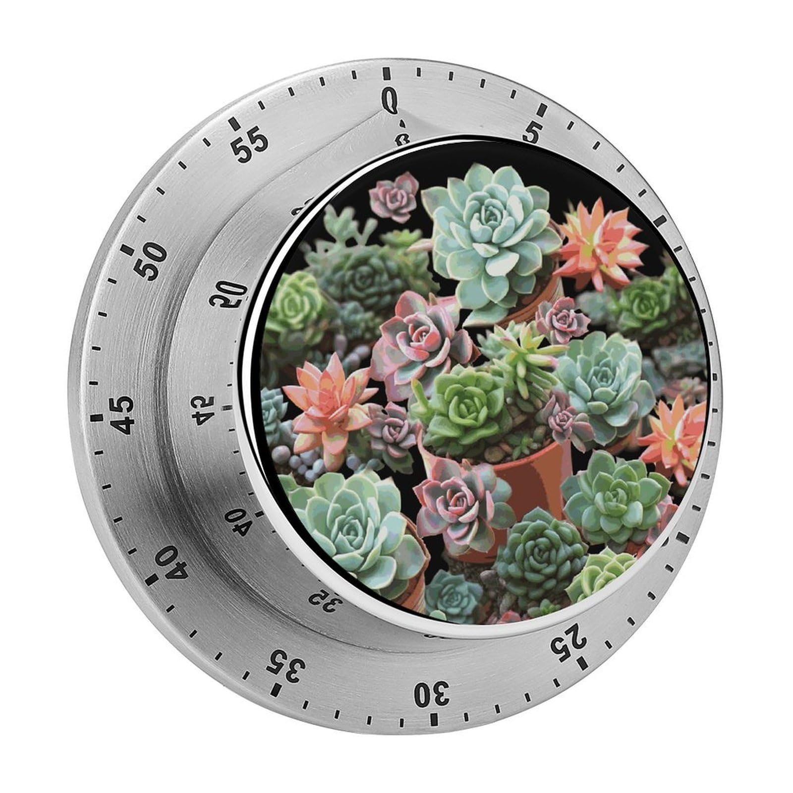 Adfgyerh Style Succulents Timer For Cooking, Kitchen Timer Magnetic No Batteries Required, Mechanical Timer With Loud Alarm, For Fitness Baking Exercise Oven