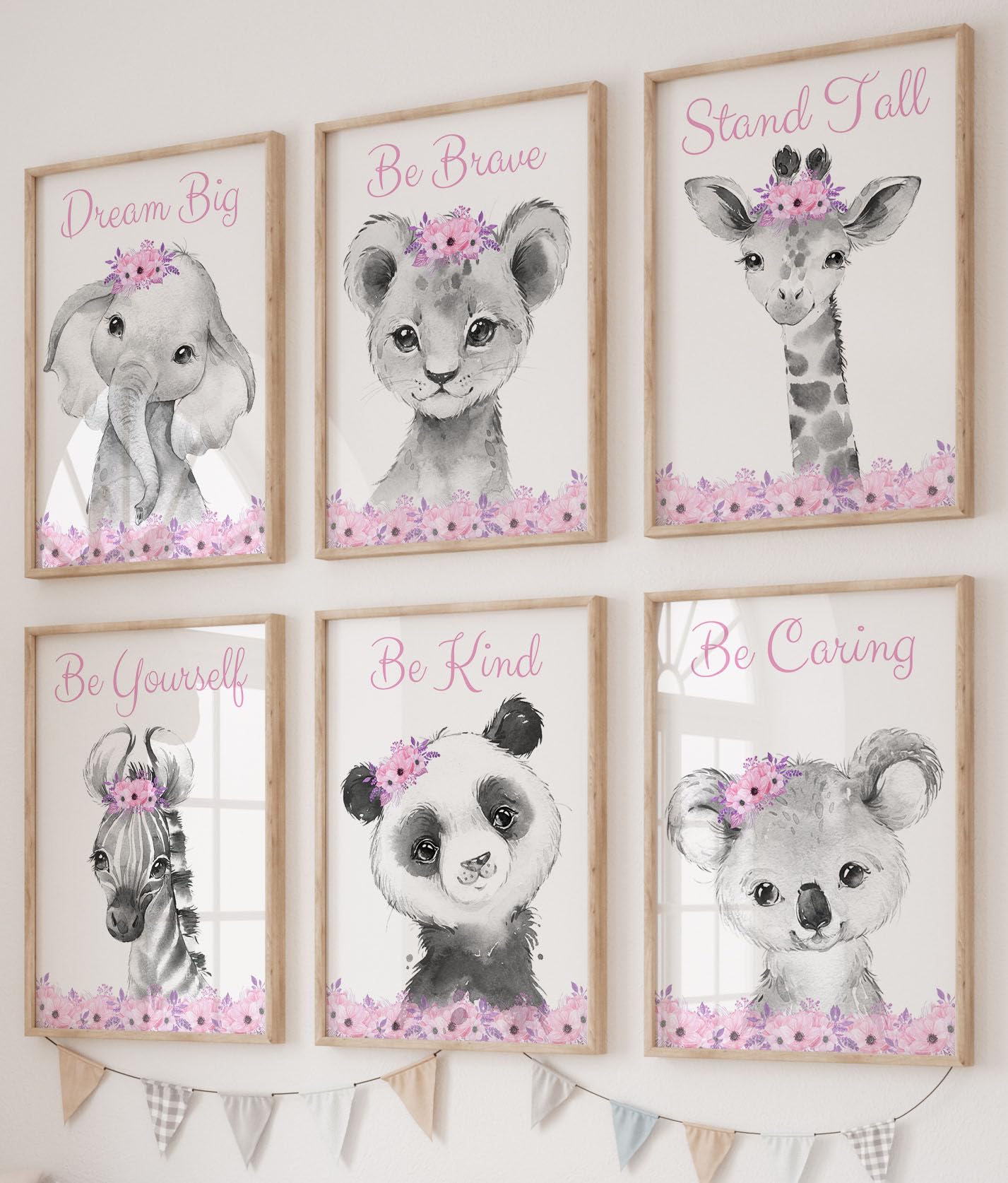 Choose Your Own Floral Safari Animals Set of 3 Unframed Poster Prints For Baby Girl Nursery Bedroom,12 Animals With Quotes 2 Floral Combinations, Jungle Wall Art, New Baby Gift Present (Set of 3, A5)
