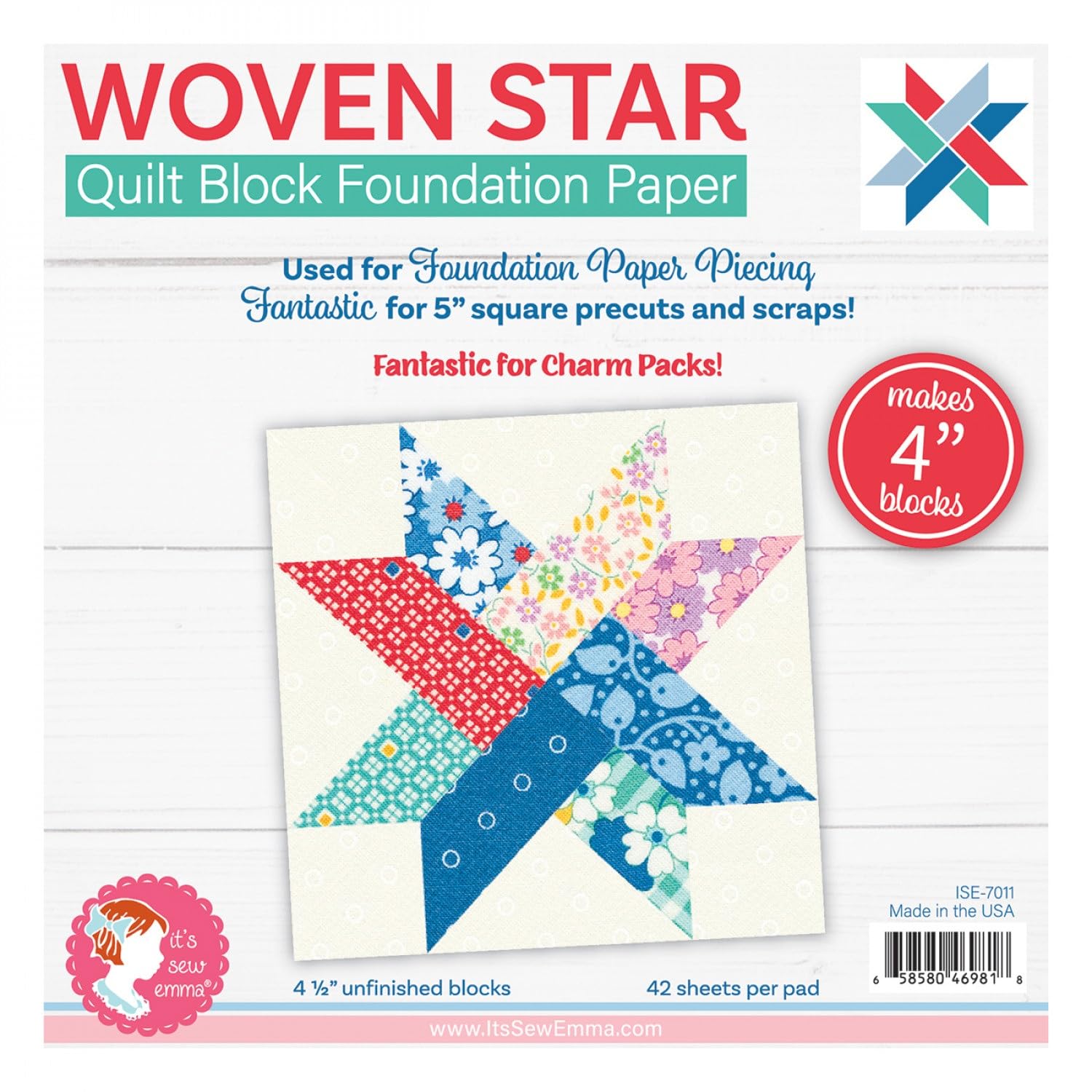 Woven Star Quilt Block Foundation Paper Pad - 4 Inch