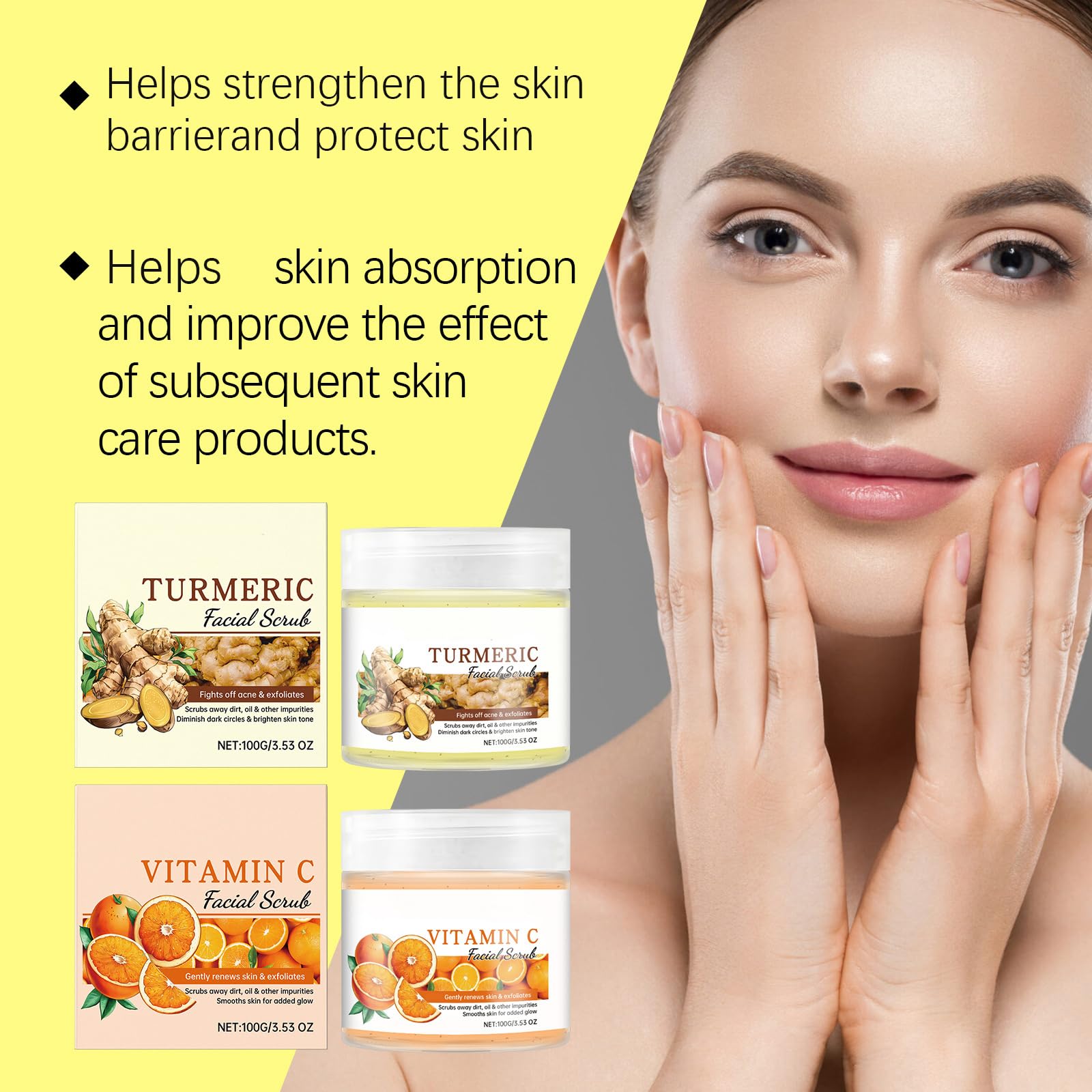 Exfoliante facial con vitamina C y cúrcuma, exfoliante de cúrcuma para el rostro, exfoliante facial blanqueador con vitamina C, con sal marina, limpieza profunda de los poros de la suciedad, todo tipo