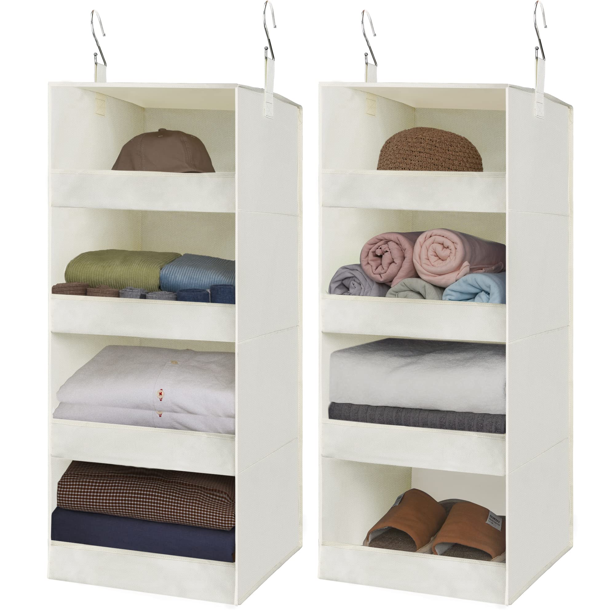GRANNY SAYS 4-Shelf Hanging Organizer, Closet Hanging Shelves, Space Saver for Bedroom & Living Room, Beige, 2-Pack