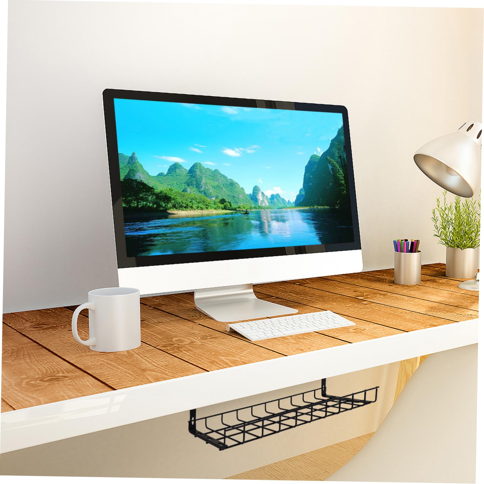 Tofficu 1 pièce Support de Gestion des Câbles Fer sous Bureau Rack de Rangement pour Câbles Noir pour Bureau et Maison pour Études et Salons