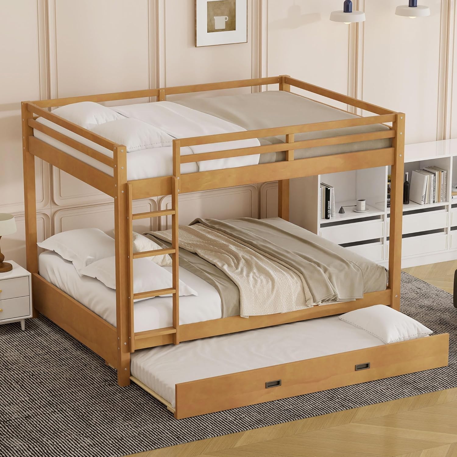 MERITLINE Queen Over Queen Bunk Bed with Twin XL Trundle