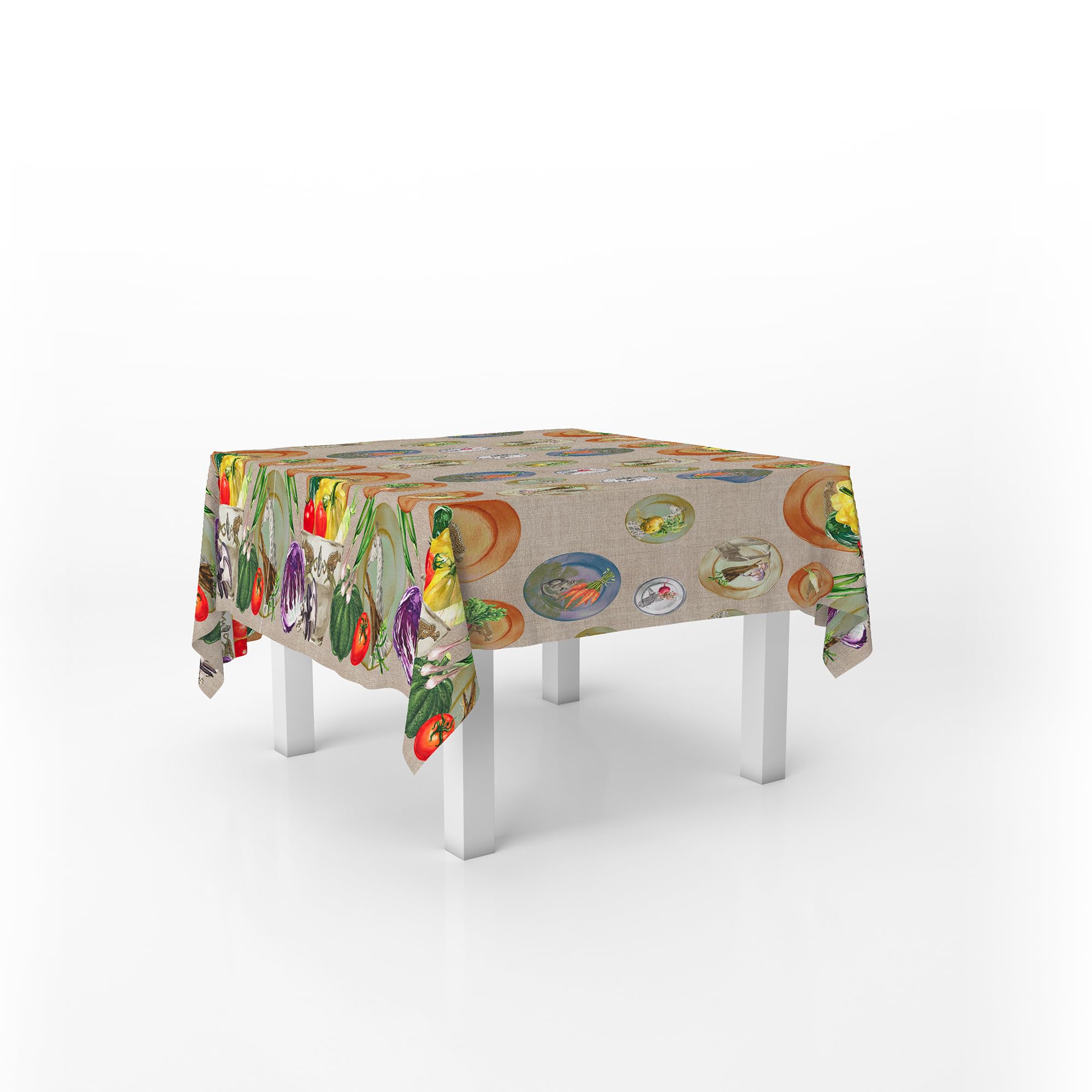 Italian Bed Linen Tablecloth Digital Print Stain Resistant 150 x 180 cm Orto in Table, Vegetable Garden Table