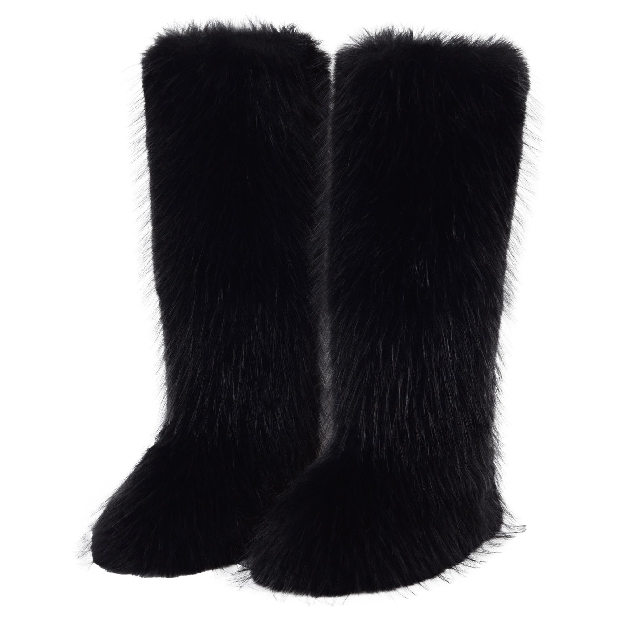 QTVQTV Womens Faux Fur Boot Round head suede Winter Fluffy Long Furry Boots for Girls Outdoor Fuzzy Knee-High Boots