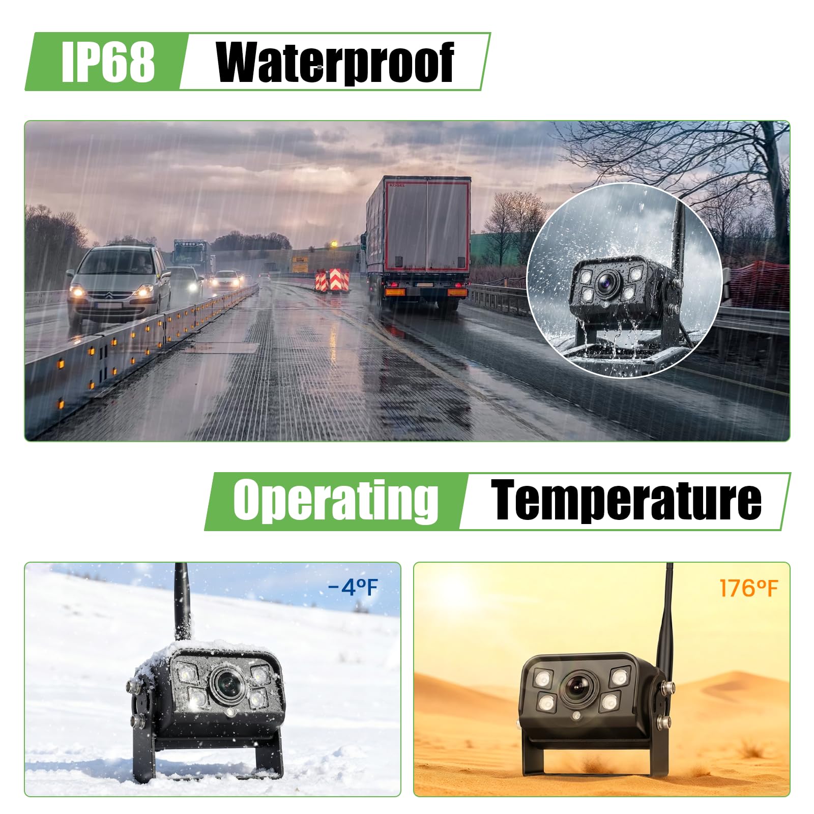 9 Zoll IPS Monitor Digitales Kabellos Rückfahrkamera Set, mit Toter-Winkel-Warnung, Wasserdicht Rückfahrkameras Funk 2 Kameras Aufzeichnung, Nachtsicht, Anhänger/LKW/PKW/Wohnmobil, 12V-24V