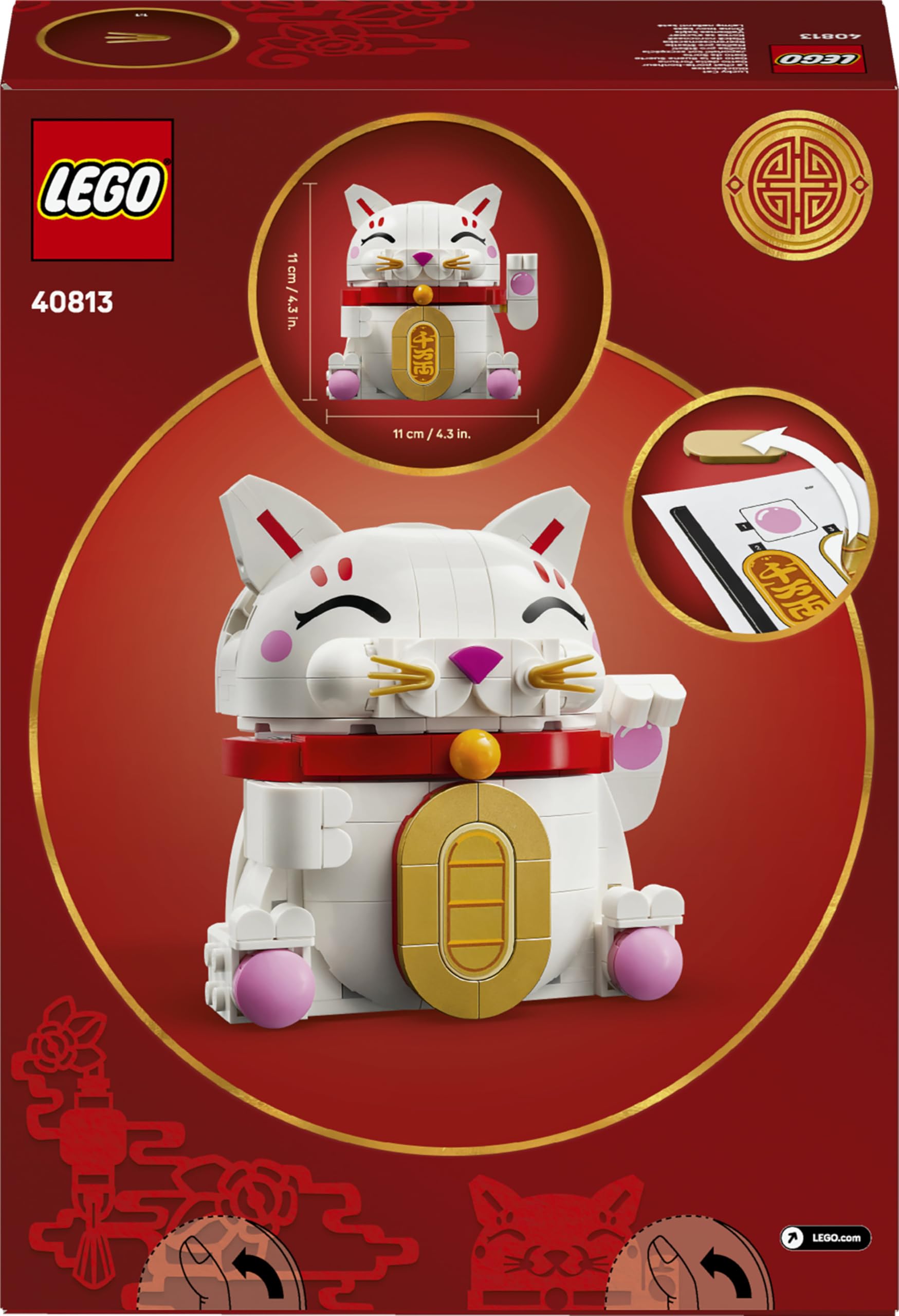 LEGO Glückskatze - Bauset für Erwachsene - Modellbau mit Tierfigur mit winkender Pfote sowie Goldmünze - Katzenfigur zum Bauen - DIY Deko Set - Kreatives Geschenk für Kinder & Erwachsene - 40813