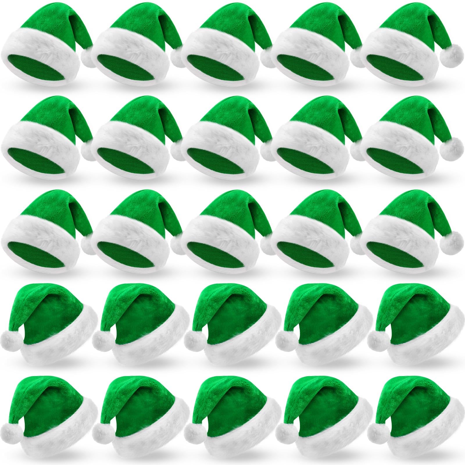 Vicenpal 20 Pcs Santa Hats Bulk for Adults, Green, Classic