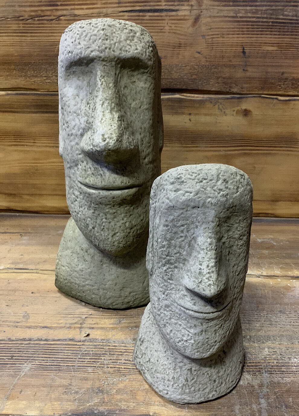 J and L Stone Ornaments STONE GARDEN PAIR OF MOAI EASTER ISLAND HEAD TIKI ORNAMENTS STATUES