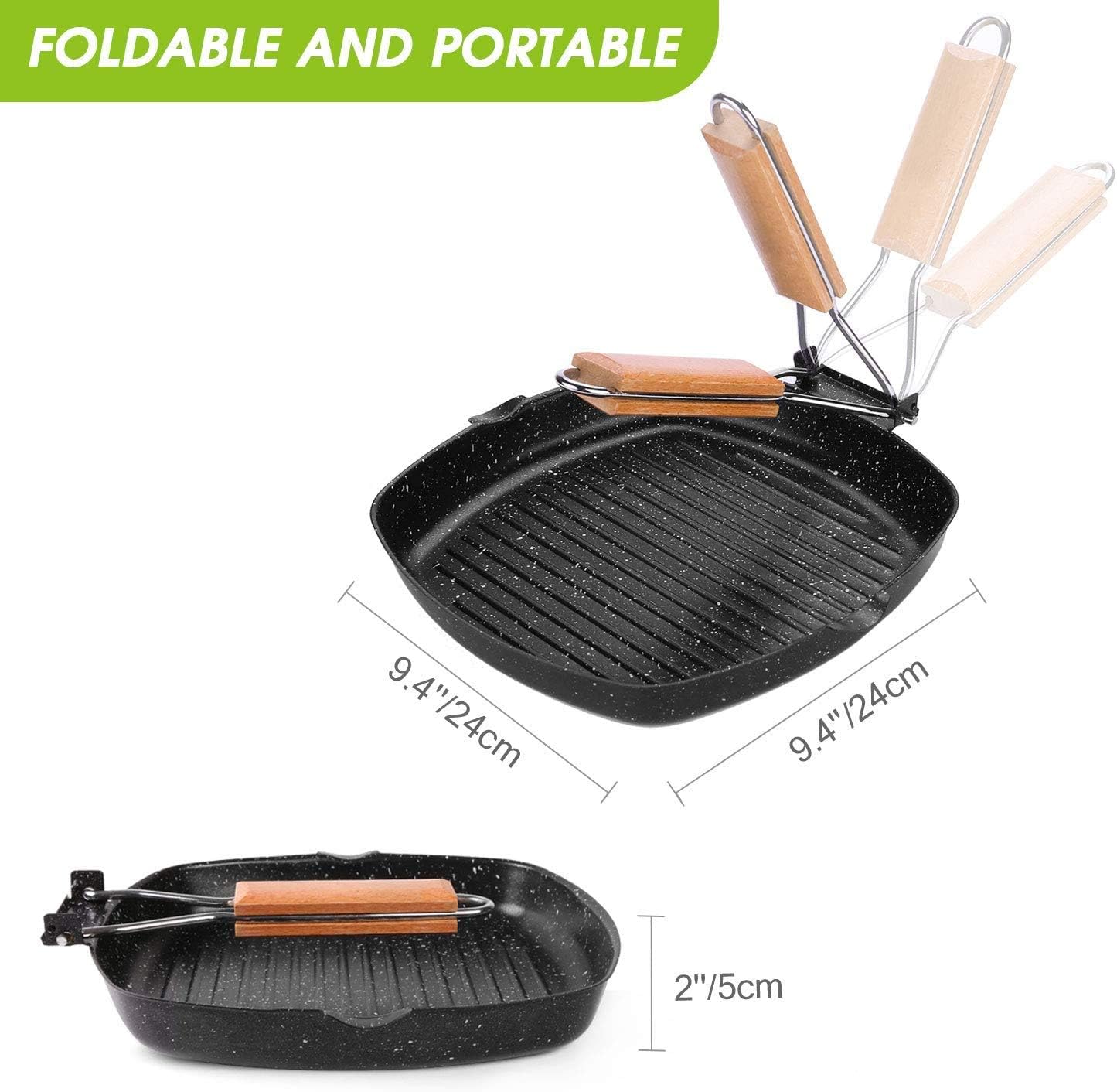 Odoland Camping Cookware Frying Pan Grilling Pan with Folding Handle, Portable Camp Pan Cooking Equipment for Outdoor Camping Hiking and Picnic, Durable and Non-Stick : Sports & Outdoors