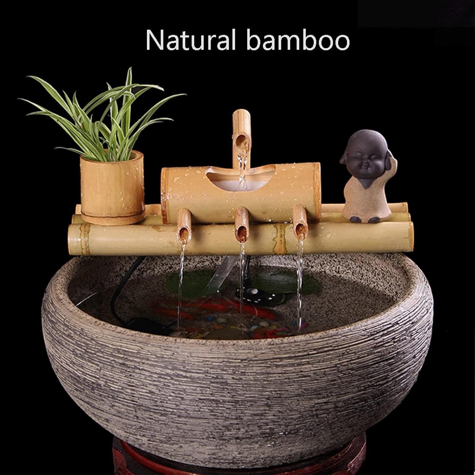 Zen Bambusowy zestaw fontann do Feng Shui, naturalna zewnętrzna fontanna wodna, na patio, podwórko, do kąpieli dla ptaków i stawu rybnego, 20 cm, 19,8 cm