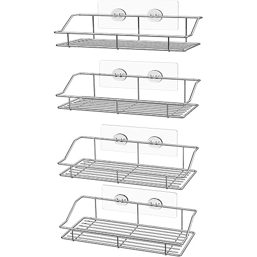 SMARTAKE 4-Pack Shower Caddy, Adhesive Bathroom Shelf Wall Mounted, No Drilling Strong Shower Caddies Kitchen Racks - Stainless Steel Storage Organizers (9.9 Inches), Silver