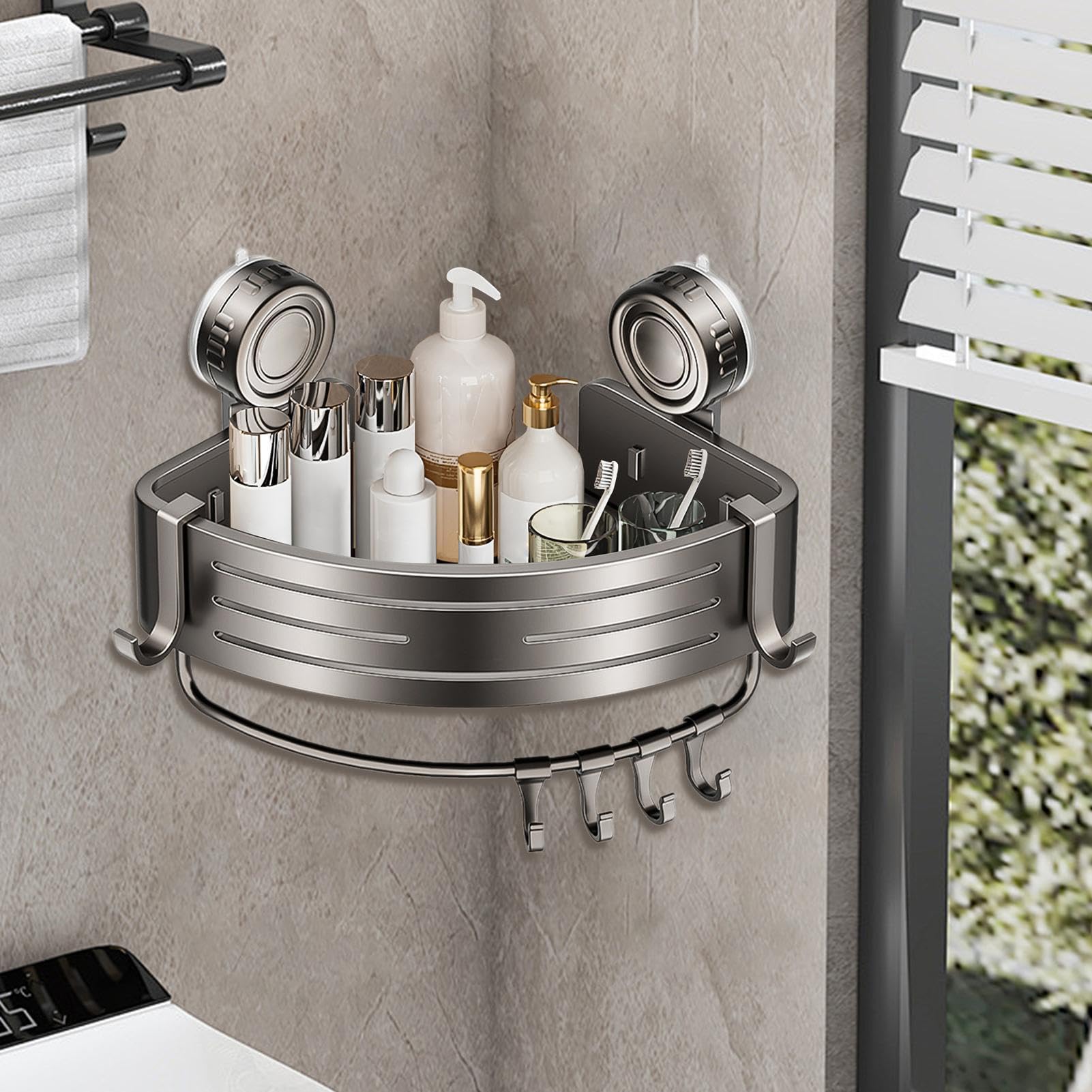 WOGXN Suction Corner Shower Caddy Corner Shower Caddy Suction Cup No-Drilling Removable Shower Caddy Basket Organizer Bathroom Kitchen