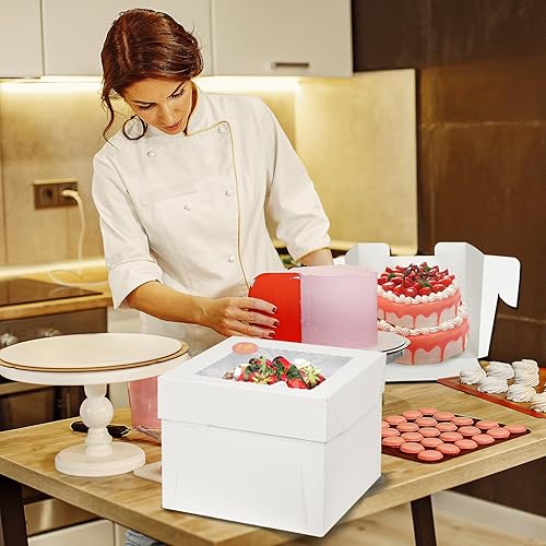 Miniatura 5 de WLUSEAXI 15 cajas para pasteles, 10 x 10 x 8 pulgadas de alto con ventana, cajas blancas de panadería con calcomanías, caja grande desechable para