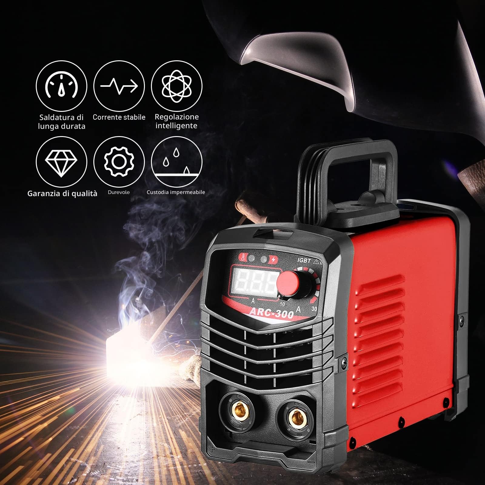 Saldatrice a elettrodi da 300A con inverter ARC/MMA Welder, per principianti, saldatrice elettrica con maschera per saldatura e spazzola metallica