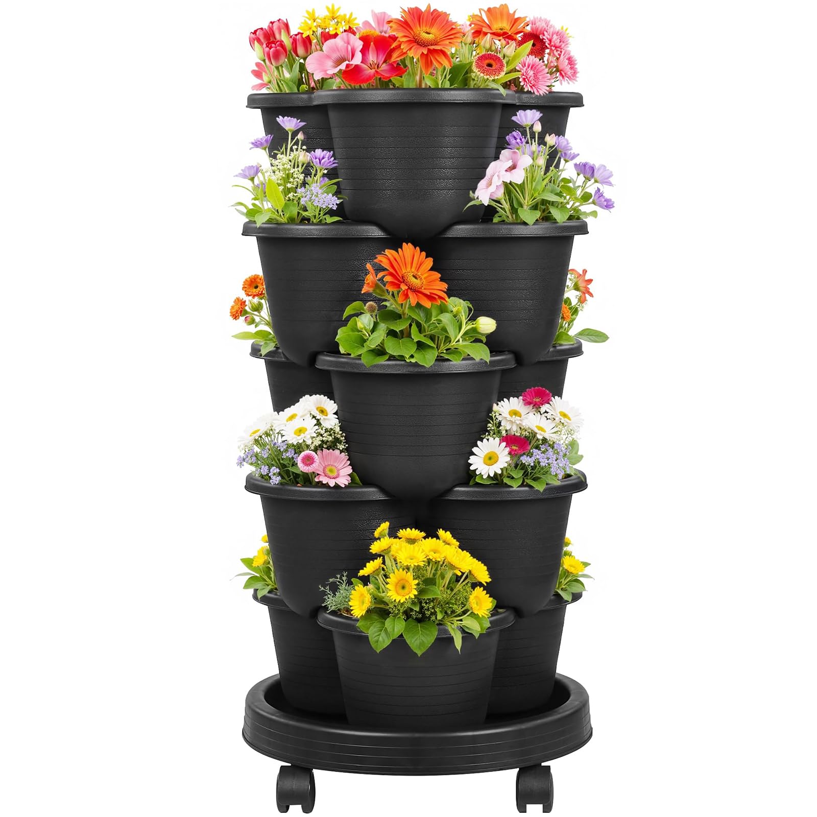 Stackable Strawberry Planter 5 Tier, Vertical Garden Tower with Wheels — image 1