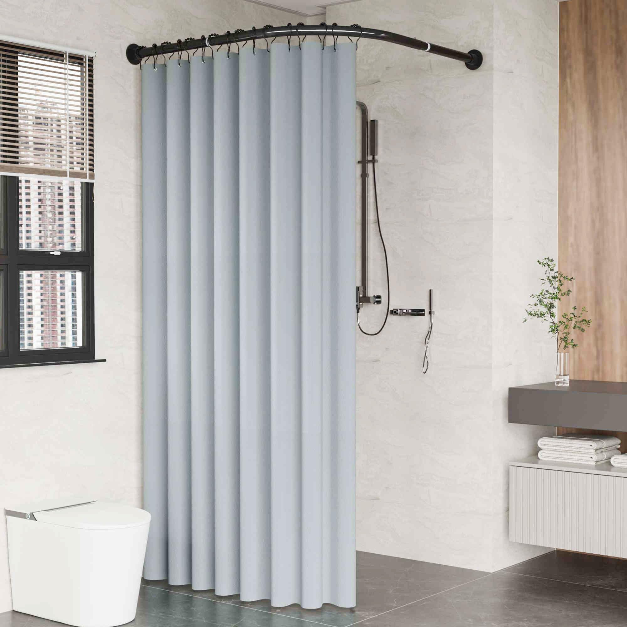 Barra de cortina de ducha de esquina en forma de L, montada a presión o sin taladros, perfecta para baño, cocina o vestidor, tamaño B, 70-95 cm x 90-130 cm, color negro.