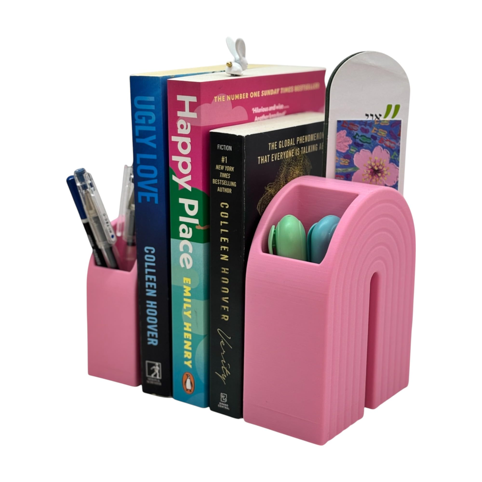 3-in-1 Rainbow Bookend, Pen Holder, and Vase – 3D Printed Decor – Colorful Organizer in Two Sizes – Set of 2 – Shelf, Desk, and Gift Idea (water blue, Set of 2 (Small&Large))