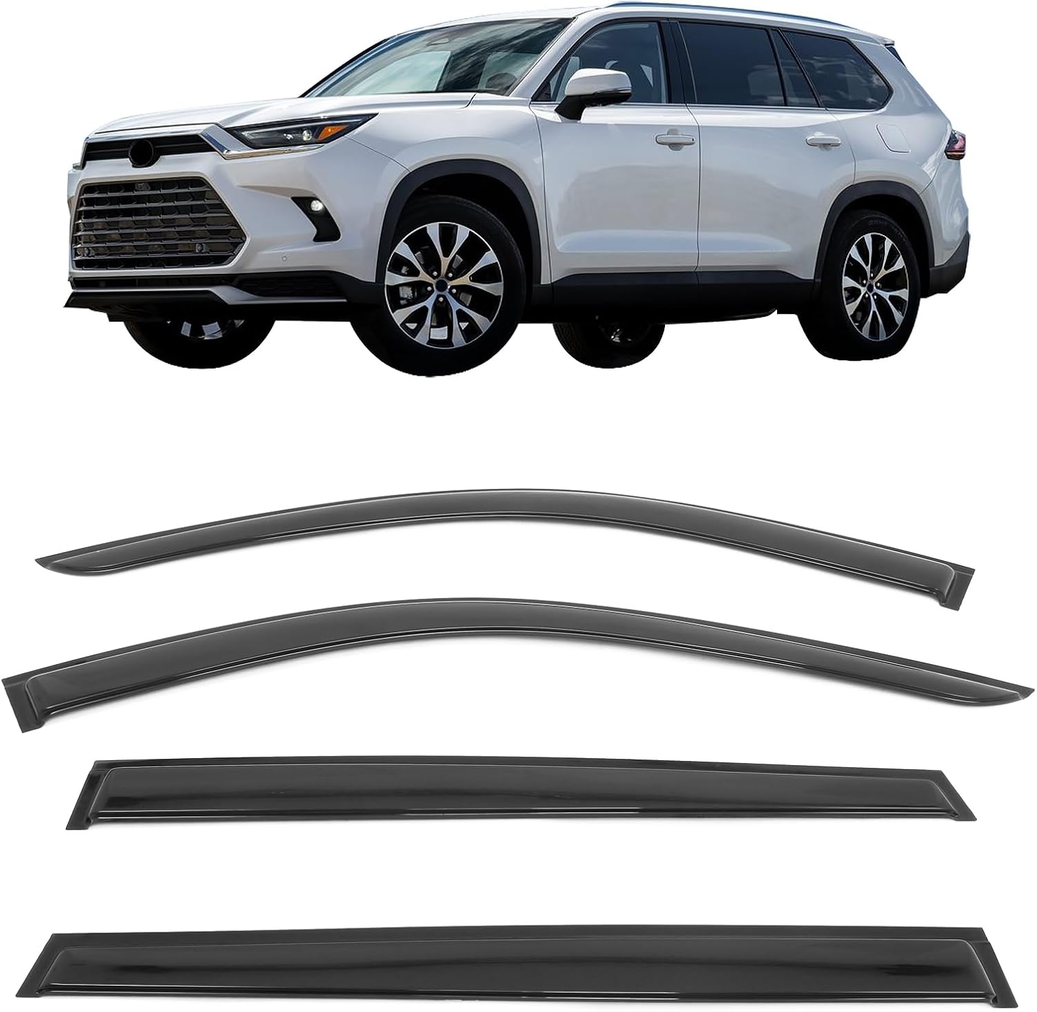 IKON MOTORSPORTS Tape on Window Visors Compatible with 2024-2025 Lexus TX350 TX500h TX550h+ & Toyota Grand Highlander, Acrylic Smoke/Tinted Rain Guards, Side Window Wind Deflectors 4PCS