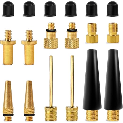 18 pcs Air Pump Accessories Valve Adapter Kit - for Bicycle Presta, Dunlop, Schrader/Auto Valve - Ball Inflation Needles - Balloon Nozzles - Inflatable Toys - by Mobi Lock
