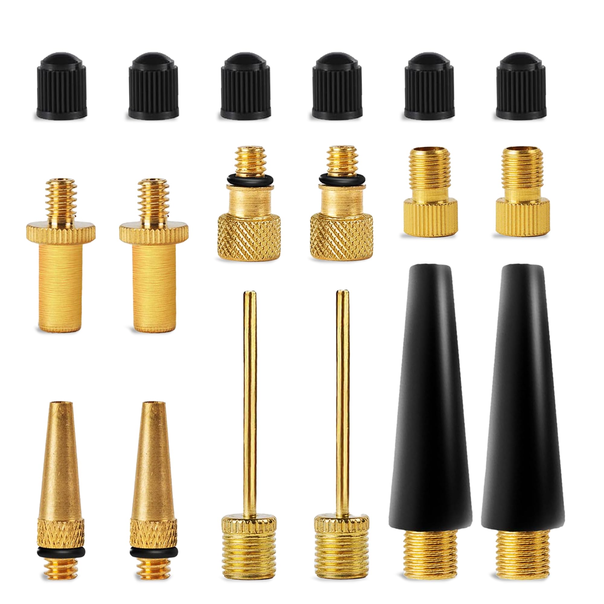 Mobi LockBike Valve Adapter Kit (Pack of 10 Valves + 6 Caps + 2 Ball Pump Needle) - Presta Valve, Dunlop Valve, Schrader Valve bike adapters - Sports Ball Inflation Needle –