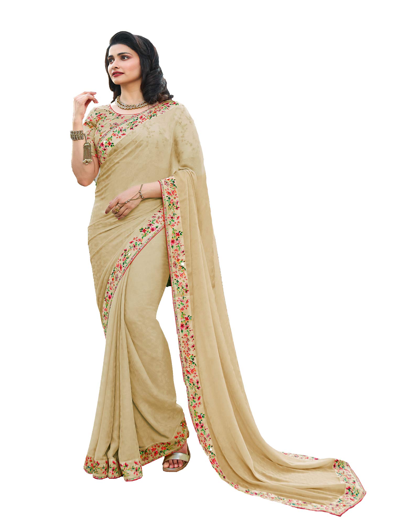 RAJESHWAR FASHION WITH RF Women's Plain Dyed Solid Silk Saree For Women With Digital Printed Work Lace Border & Blouse Piece(A43 Variation_Multicolored_Free Size 6.30 Mtr)