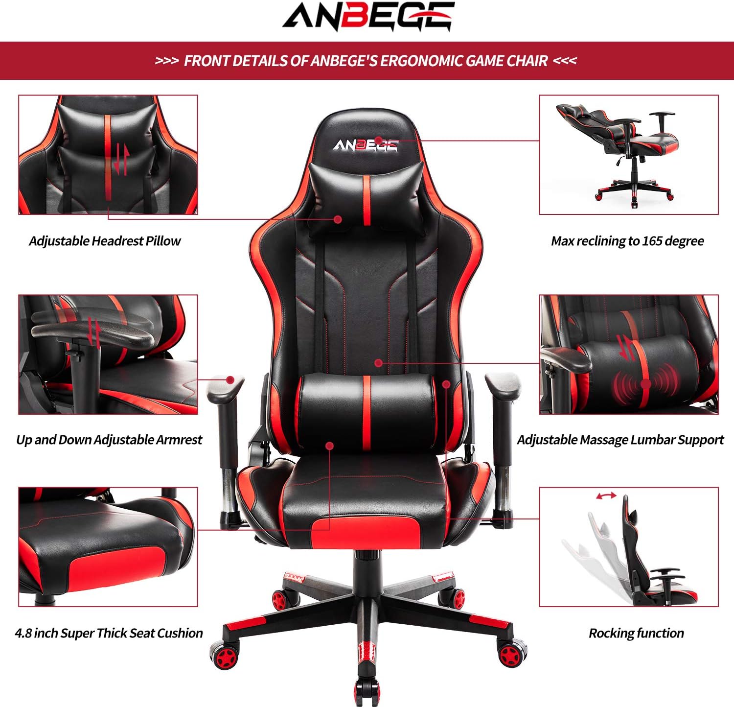 Buy Anbege Gaming Chair Ergonomic Racing Style Game Chair Height Adjustable High Back With Massage Headrest And Lumbar Pillow Computer Chair Red Online In Usa B0896qk4pk Buy Anbege Gaming Chair Ergonomic Racing Style Game Chair Height Adjustable High Back With Massage Headrest And Lumbar Pillow Computer Chair Red Online In Usa B0896qk4pk