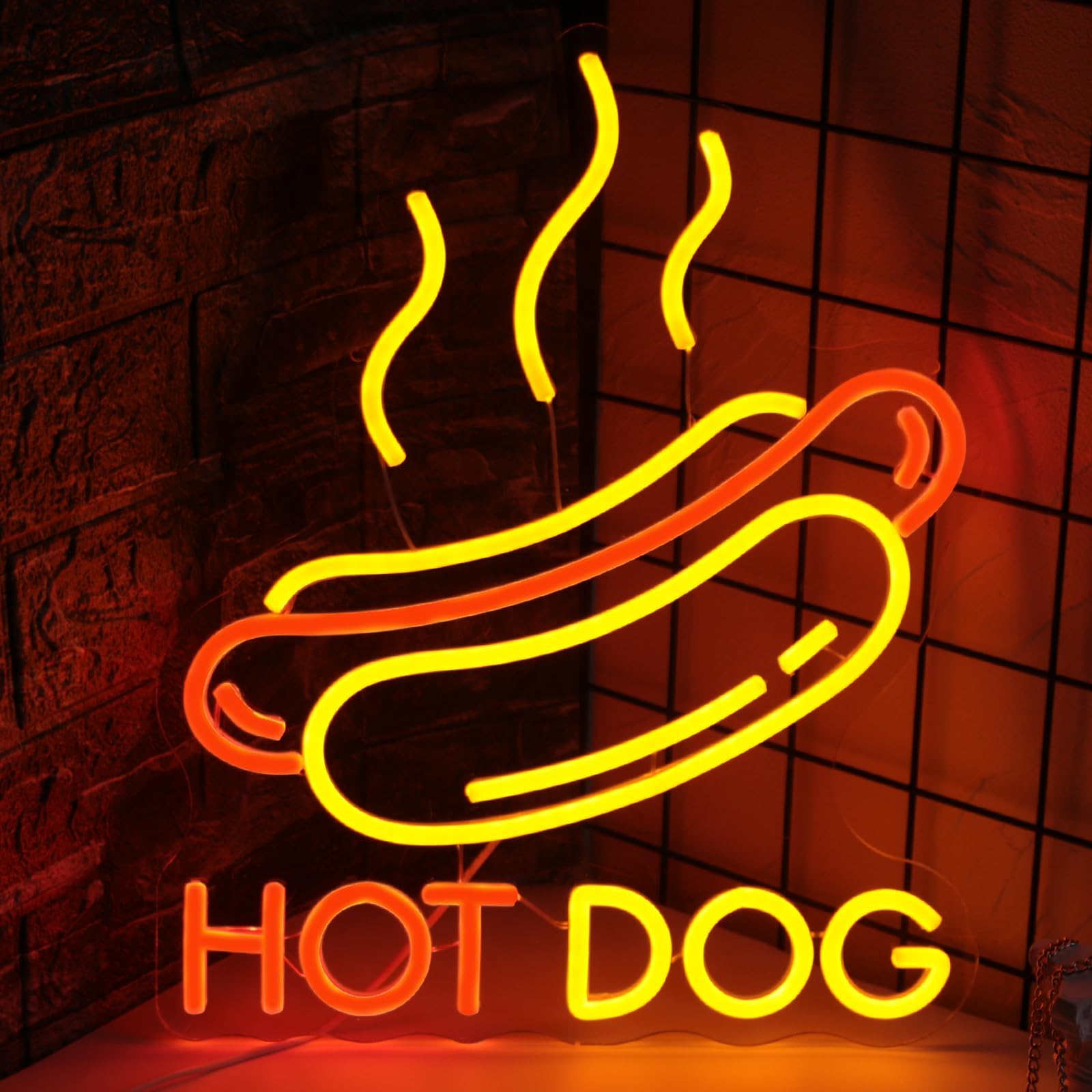 LED Hot Dog Neon Signs for Wall Decor, Dimmable Business Food Neon Light for Hot Dag Shop, Fast Food Shops, Restaurant, Bar, Kitchen, Game Room Decoration