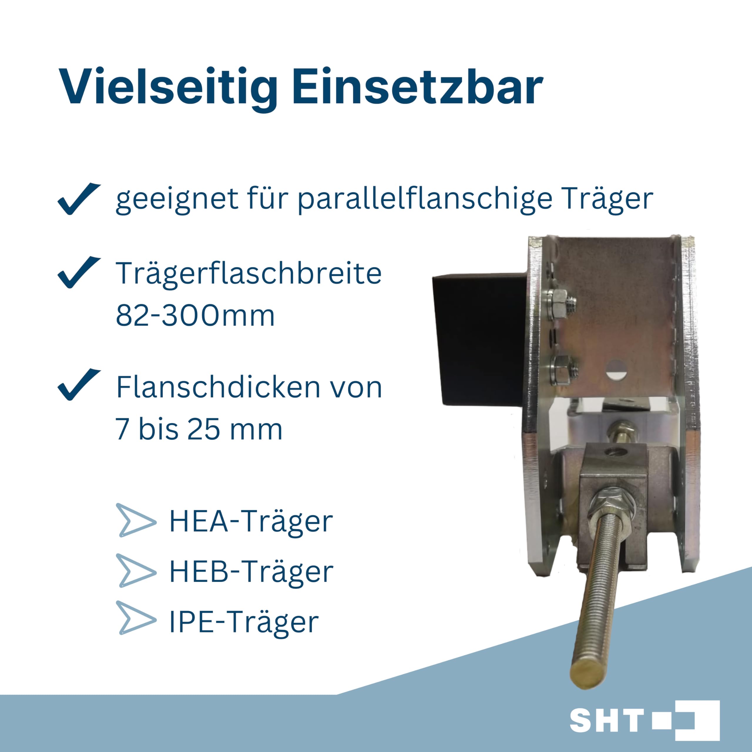 Set 2 SHT - Katzbahnpuffer/Klemmpuffer/Endanschläge 82-300 mm, Katzpuffer 2 Stück (Flanschbreite 82-300mm)