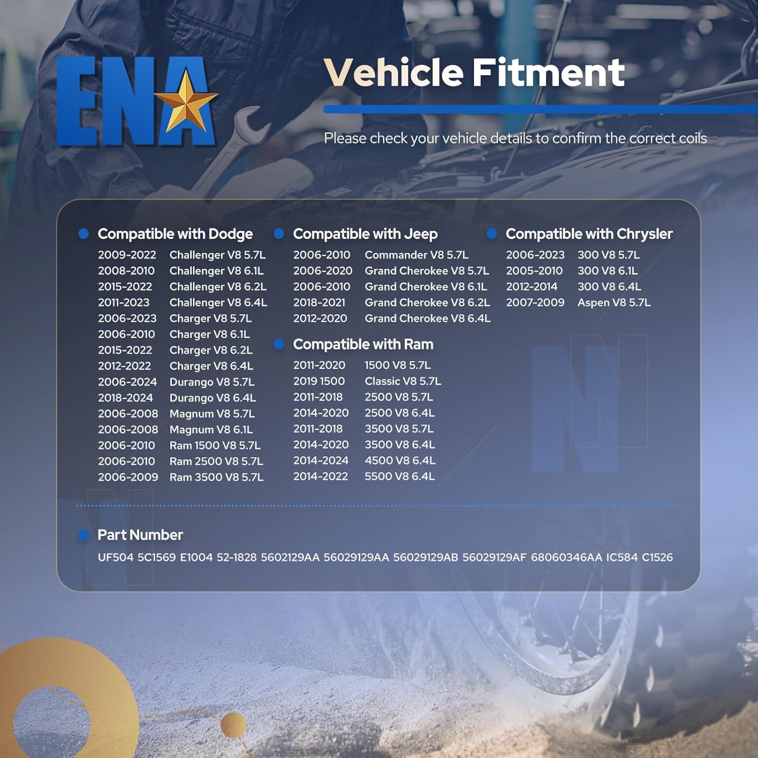 ENA Ignition Coil Pack V8 5.7 6.1 6.4 Compatible with Chrysler Dodge Ram Jeep Aspen 300 Challenger Charger Durango Magnum Commander Grand Cherokee 2005-2019 Coils for UF504 C56029129AA, Set of 8 Red