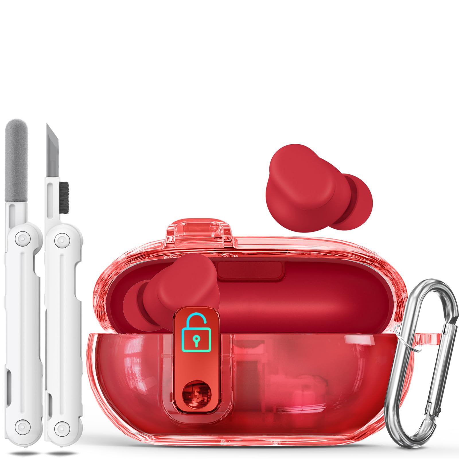 Seucre Lock Case for Beats Solo Buds 2024, with 3-in-1 Cleaner & Keychain, Ekoonpft Soft TPU Cases Cover Compatibility with Beats Solo Buds Wireless