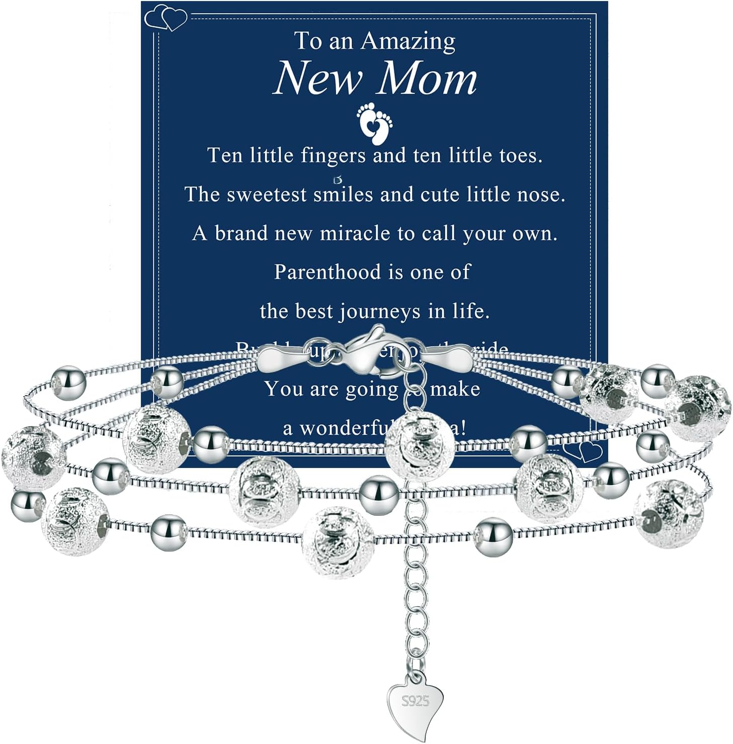 QianSiLi 925 Sterling Silver Charm Bracelet for Women Adjustable Beaded Layered Bracelets Silver Jewelry Gift for Women Teen