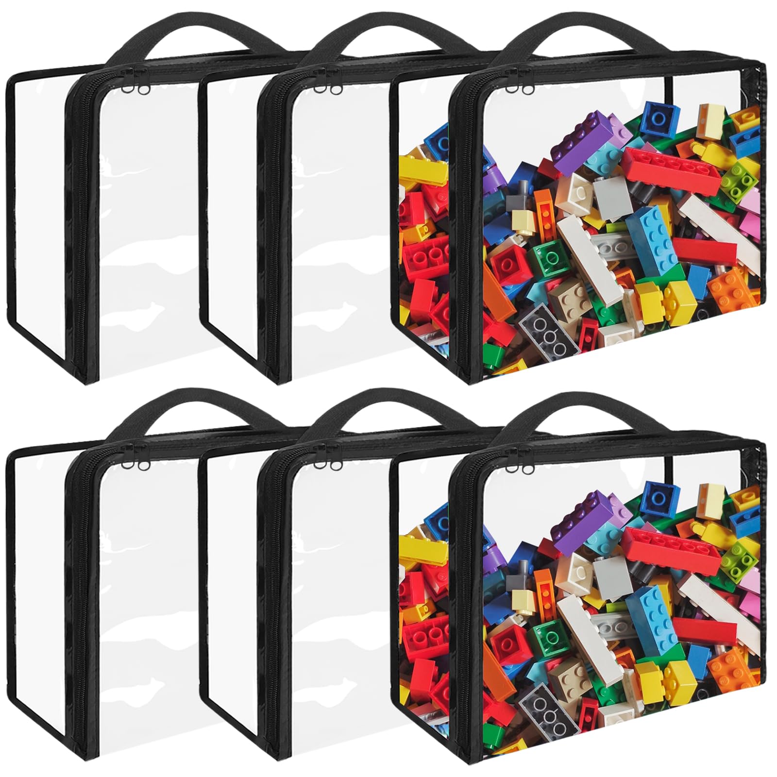 Yexexinm Transparent 6 Pcs Toy Storage Bags, Clear Pvc Organiser Bags With Zipper Extra Large Toy Storage Organizer With Handle Waterproof Storage Bags For Building Blocks, Puzzles, Clay, Small Models