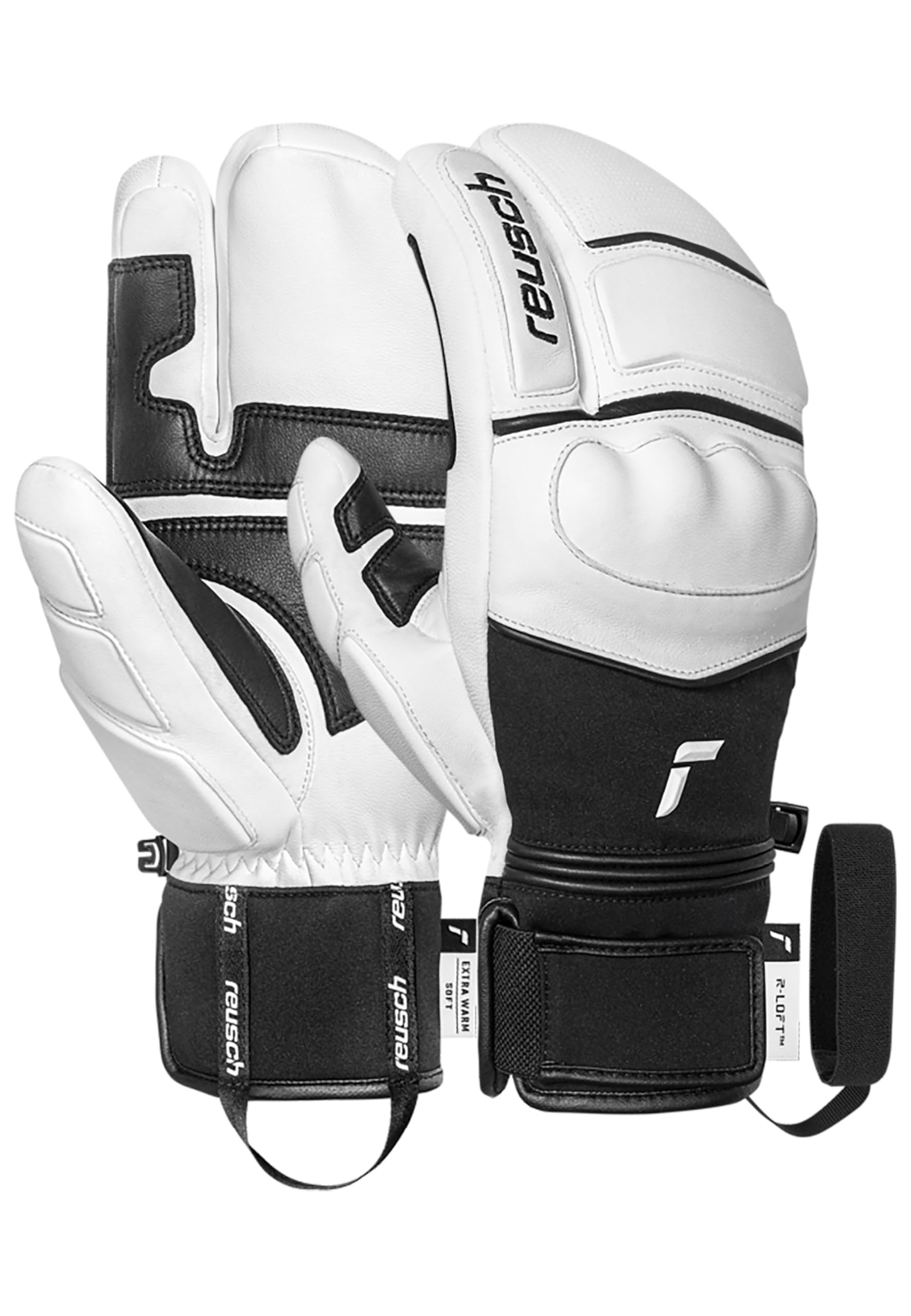 Reusch World Champ Lobster 3-Fingerhandschuhe Unisex Skihandschuhe – R-LOFT Isolation, Schafsleder, Knöchel- & Fingerpolsterung, Wasserdicht, Warm, Robust – Damen & Herren Wintersport