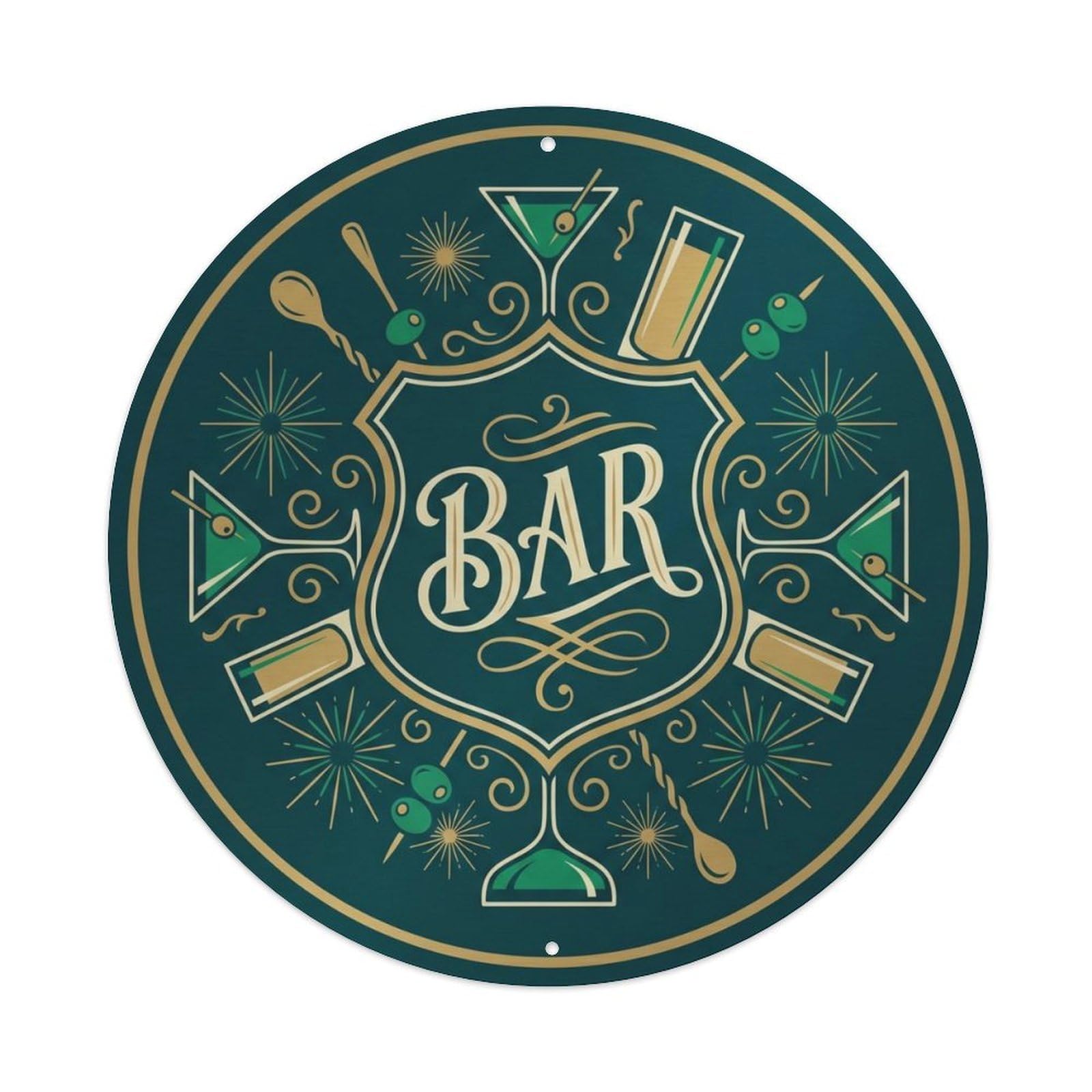 BAR Cocktail Lounge Shield Metal Tin Sign Plaque Wall Decor for Cafe, Club Bar, Office, Home Garden Round Metal Poster 8x8Inch