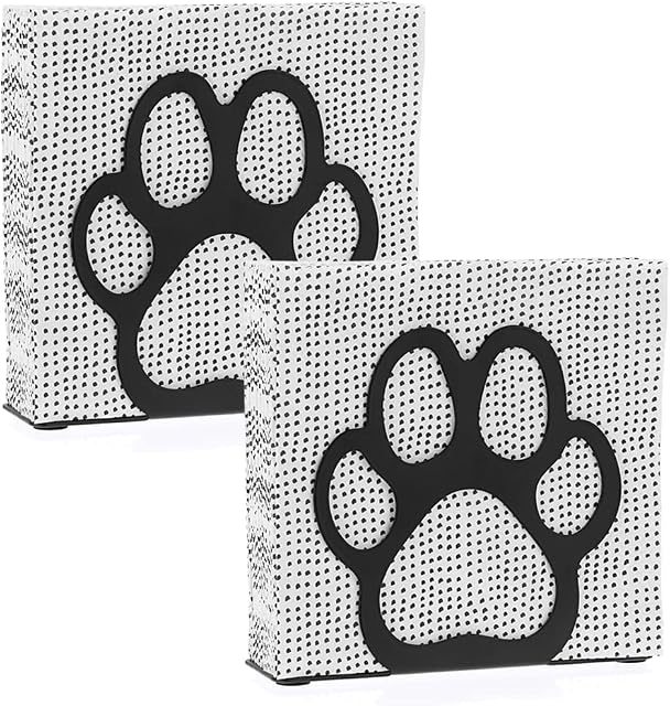 BTSKY 2PCS Matte Black Metal Napkin Holder - Cutout Design Freestanding Napkin Dispenser for Cocktail Napkins, Dinner Napkins, Kitchen, Picnic, Parties and Cafe Napkin Holder, Dog Paw Pattern