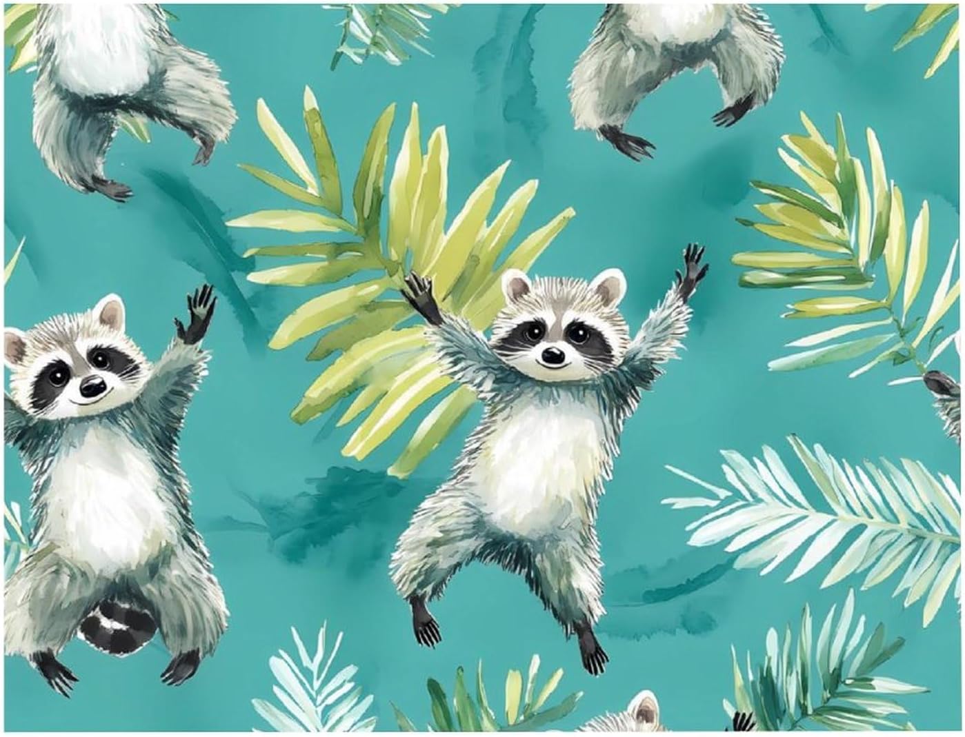 Dancing Raccoons Palm Leaves Printed Diamond 5D Painting Kits DIY Full Drill Crafts for Home Wall Decor 16x20 Inch Yellow Wood 50 * 40cm