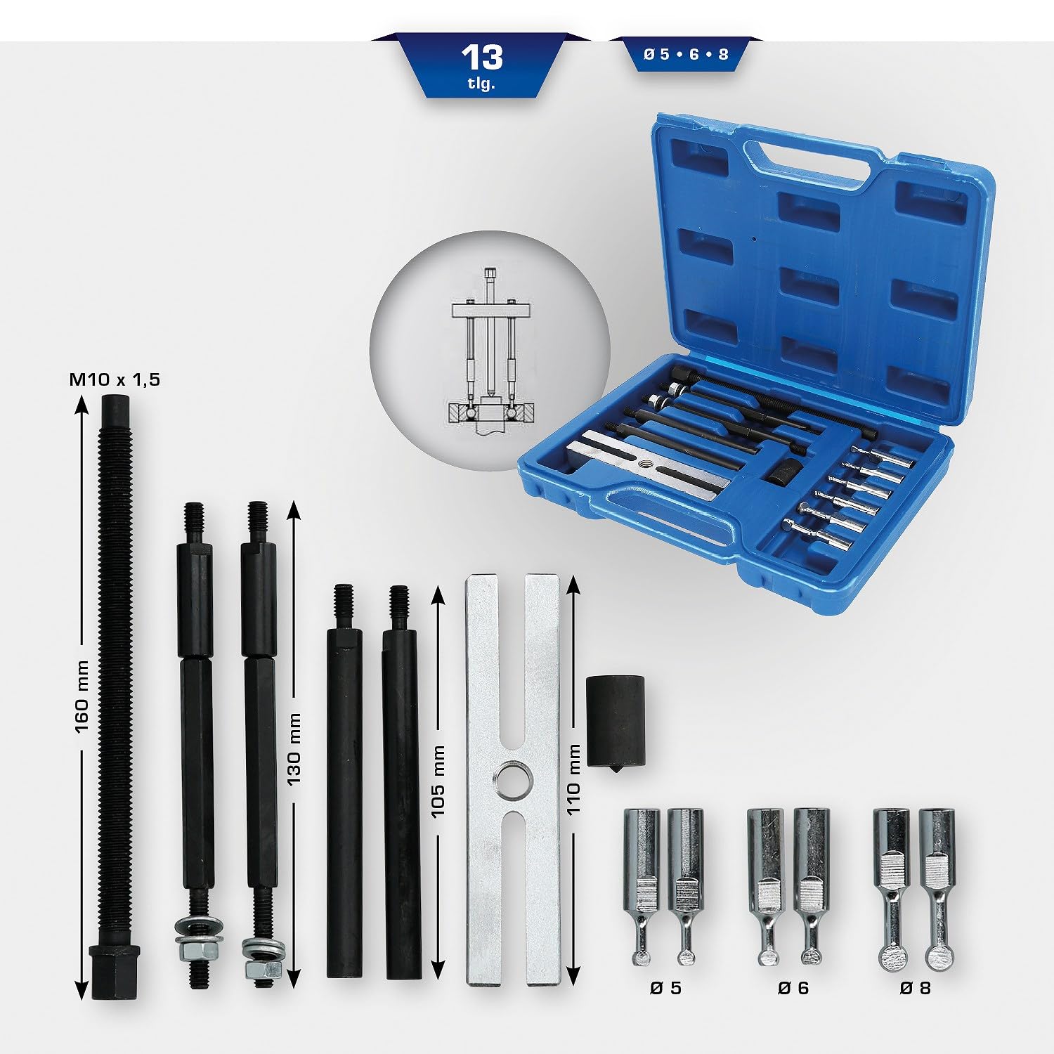 BRILLIANT TOOLS BT631050 Abzieher-Satz für Kugellager, 10-tlg [Powered by KS TOOLS] BT631050 Abzieher-Satz für Kugellager, 10-tlg. Mit Stabilem Blauen Transportkoffer