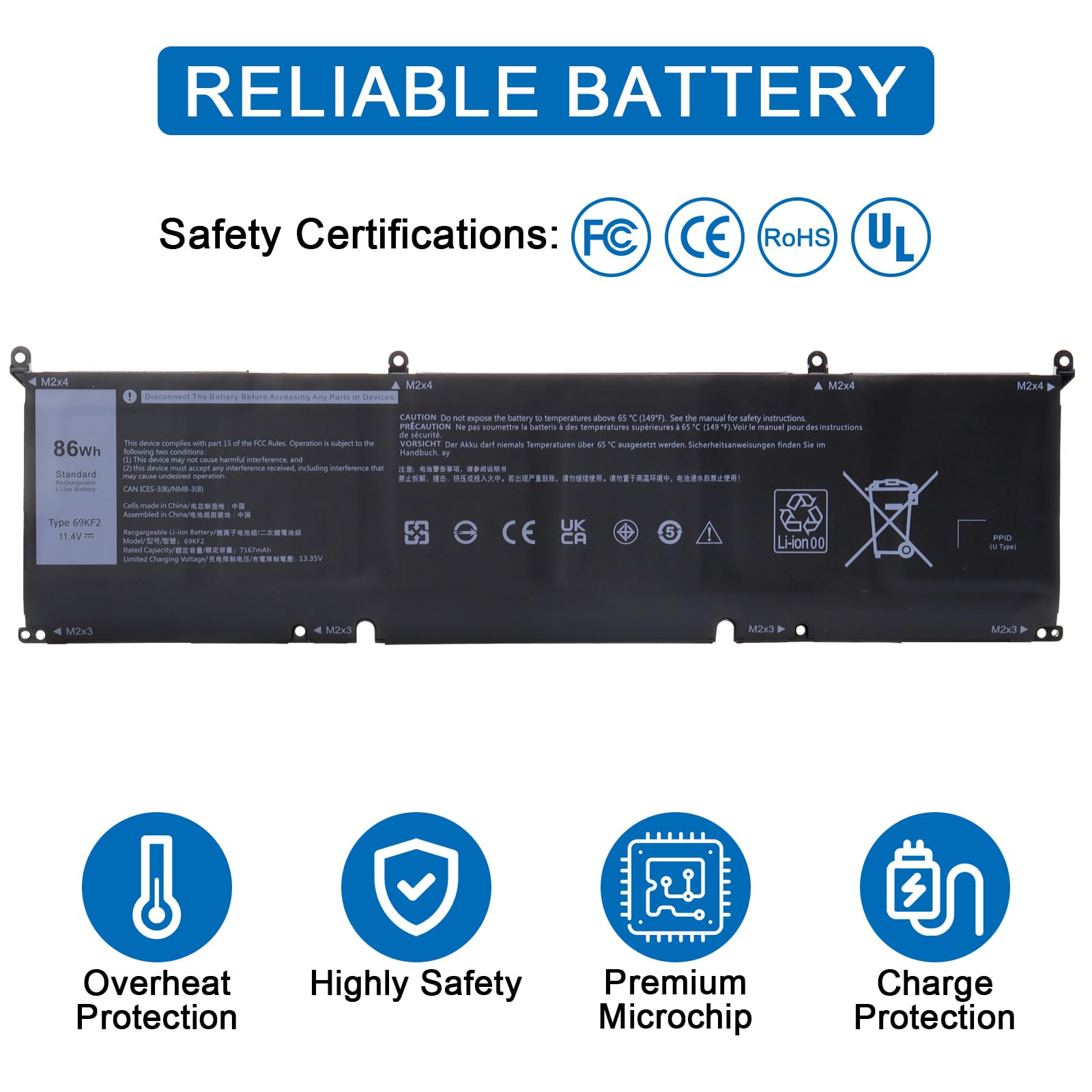 Batteria 69KF2 Per Dell XPS 15, Precision, Alienware - 86Wh, Ricambio Originale