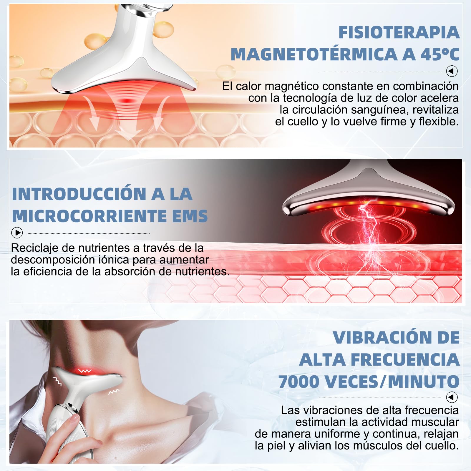 Massaggiatore Viso, 7 Colori Radiofrequenza Viso, 3 Modalità Dispositivo di Bellezza Antirughe, 45°C EMS Gua Sha Viso, Massaggiatore Viso Antirughe Lifting Elettrico per Tonificare Jawliner Pulizia