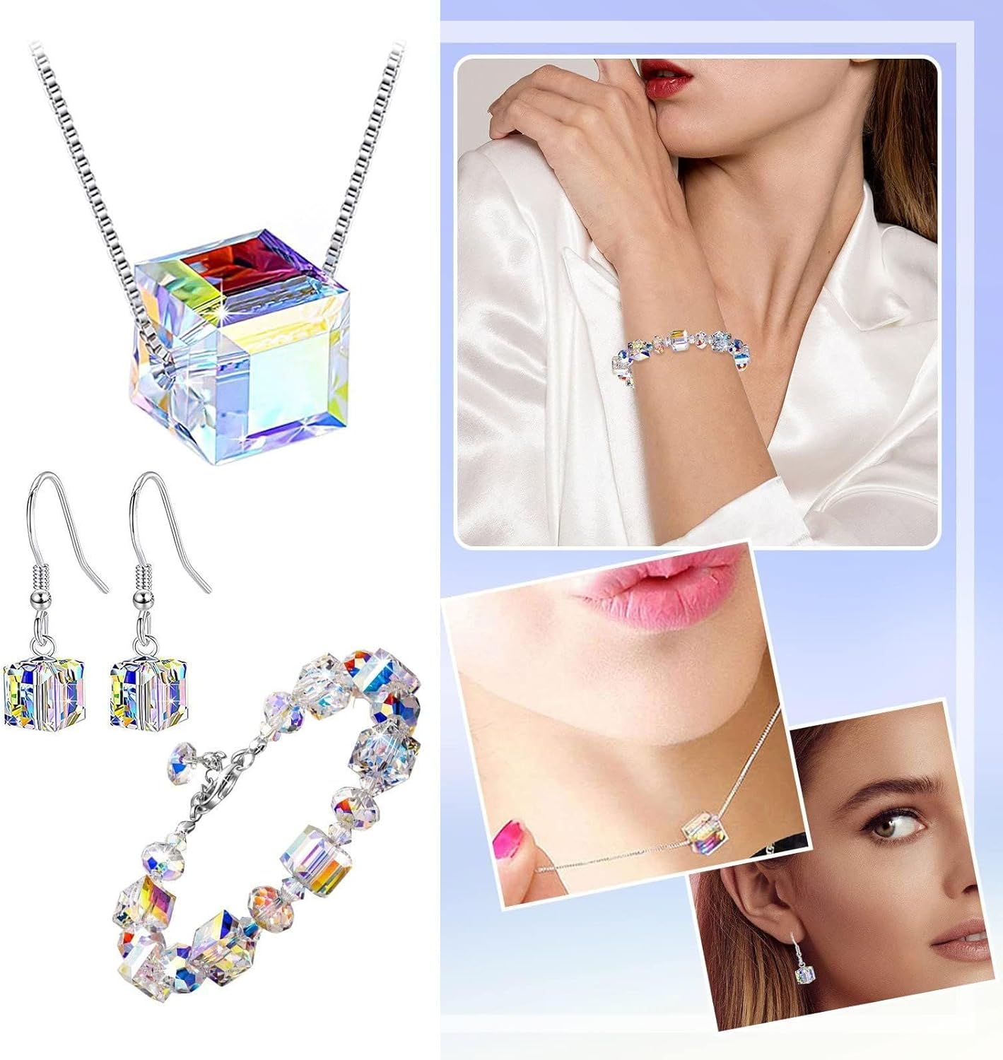 Multicolor Necklace for Women, Fashion Handmade Plastic Crystal Bracelet Cubic Zirconia Pendant, Simple Northern Lights Teardrop Charm Friendship Elemental Crystal Jewelry Gifts for Women Wife GF - Image 4