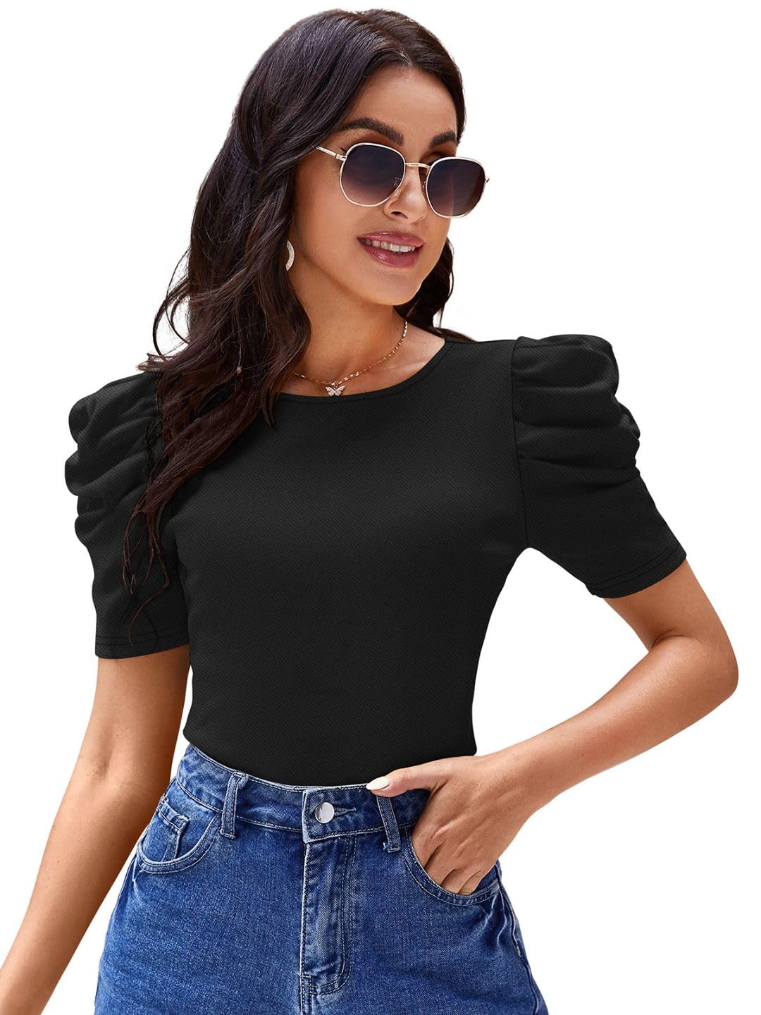deltin hub Stylish Readymade Crop Top for Women | Stretchable Cotton Valentino Puff Sleeve Top | Casual, Party & Korean Trendy Crop Tops for Girls | Summer Wear Western Top for Women-picture-25