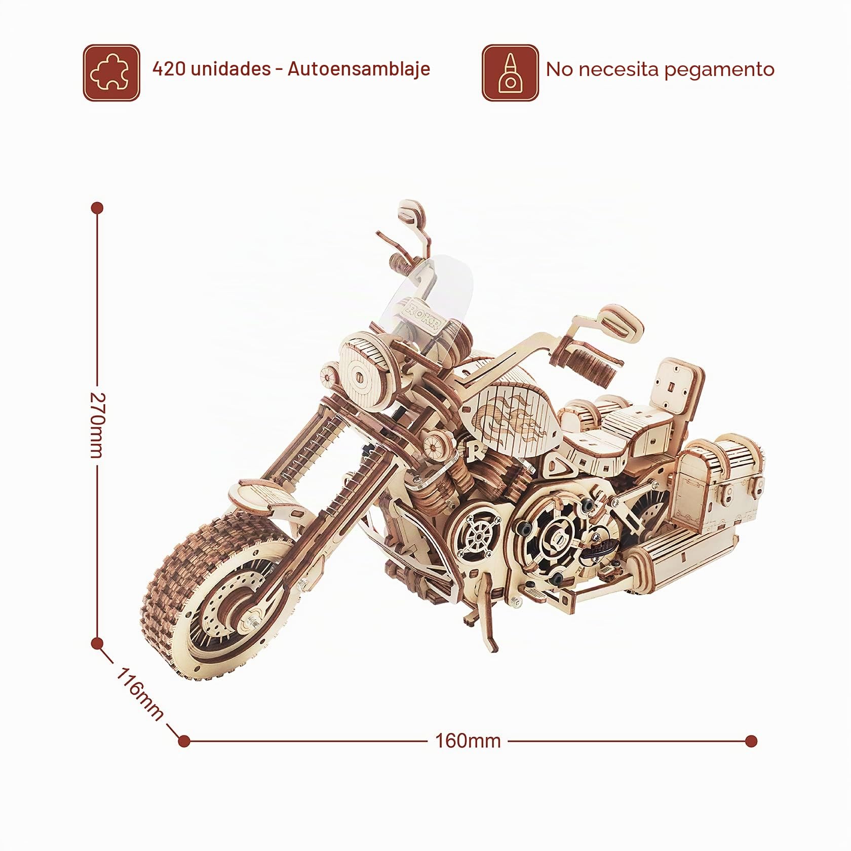 ROKR Puzzle 3D Madera Adultos Maquetas de Madera para Construir Engranajes Mecánicos Motocicleta de Crucero, Cruiser Motorcycle