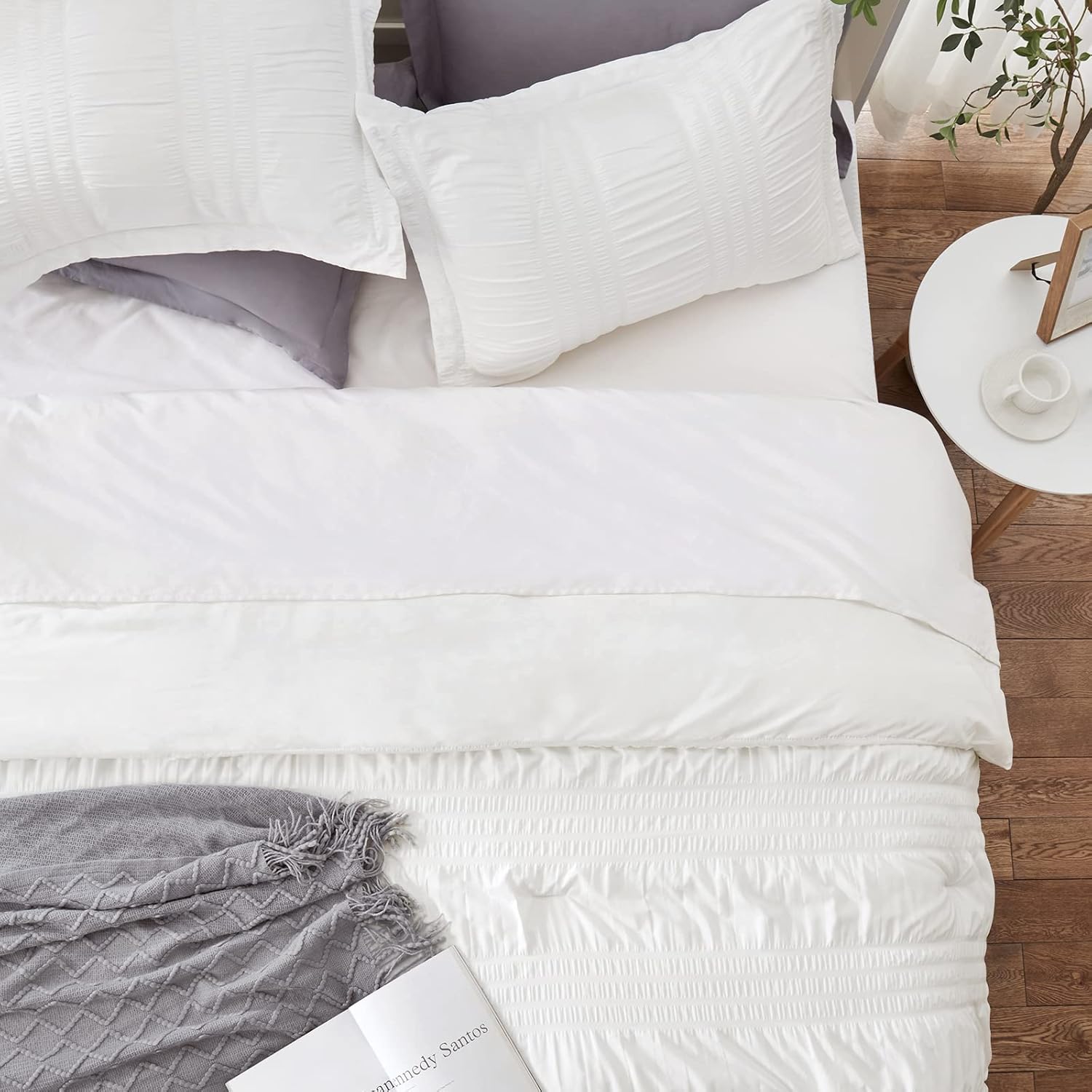 BYSURE Seersucker Quick-Dry Summer Comforter Set 3 Pieces(White, Queen), Non Plastered on Skin When Sweat, Breathable Lightweight Bedding for Hot Sleeper & Night Flashes - Image 4